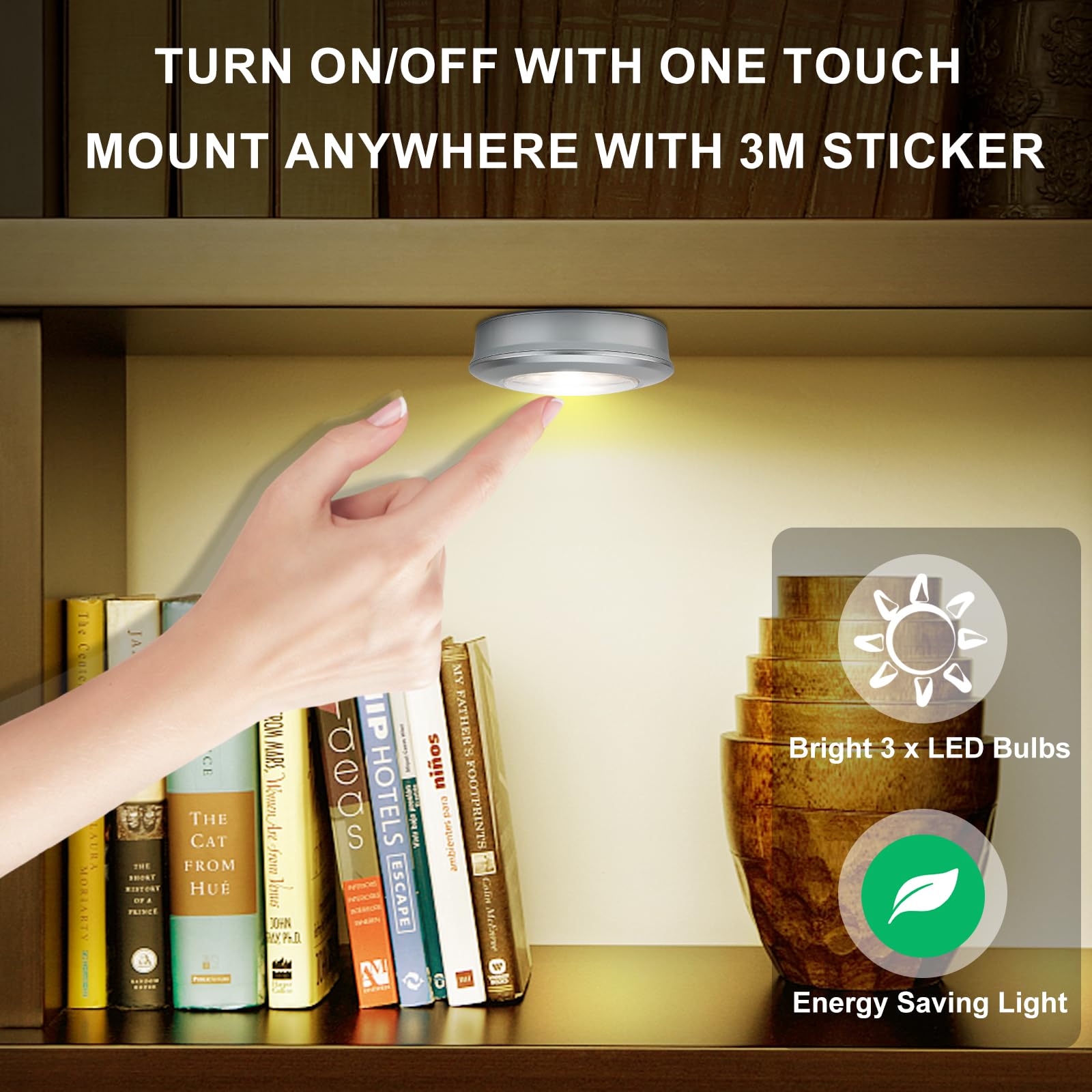 Luxsway Puck Light, Led Tap Light Push Lights, Battery Operated Stick On Night Light, Portable Under Cabinet Lights And Counter