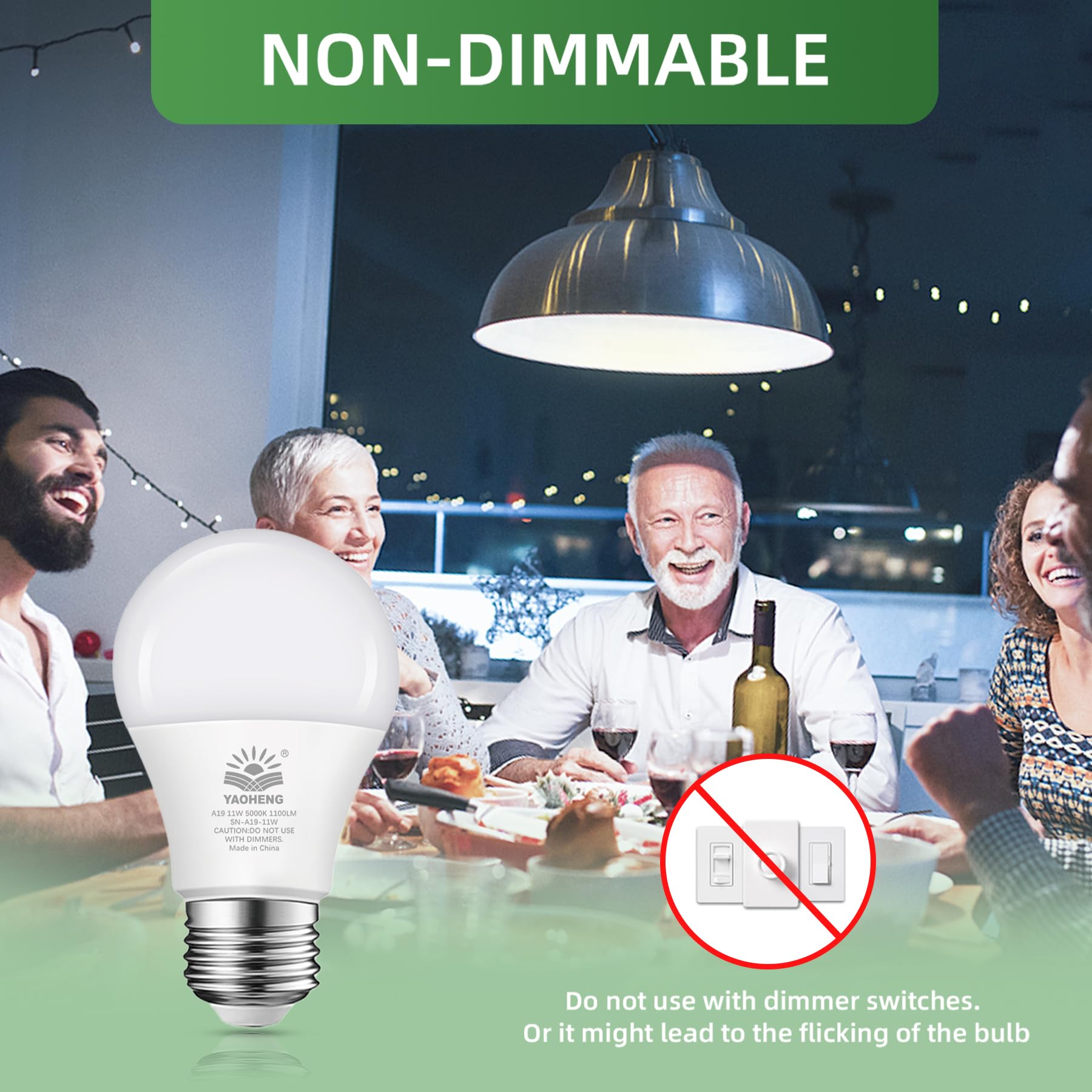 YAOHENG A19 LED Light Bulb 11W 75 Watt Equivalent 1100 Lumens Non-Dimmable E26 Base 5000K Daylight 10-Pack