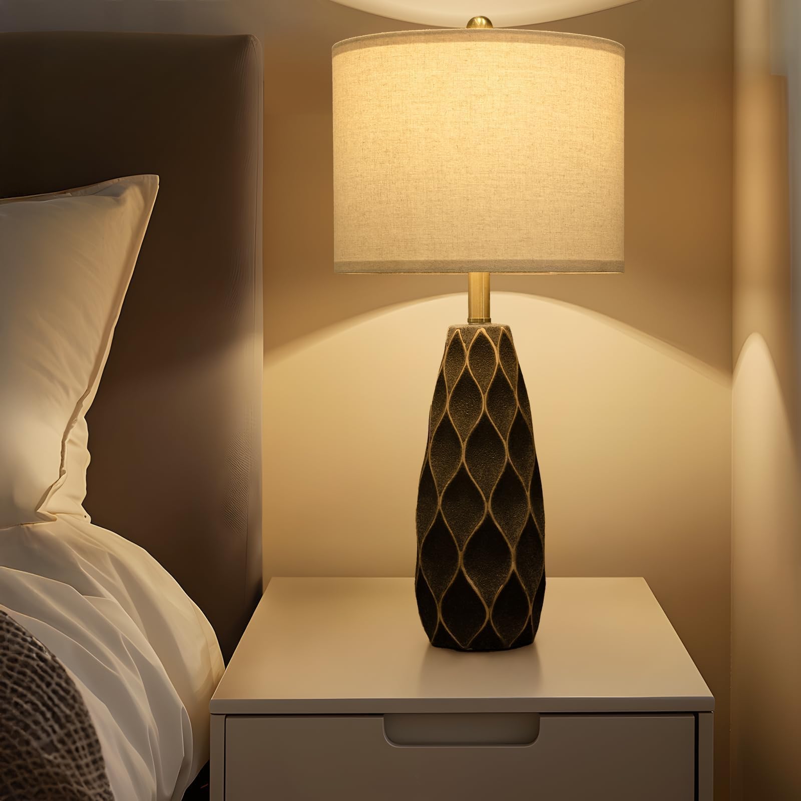 Portres 27.5 Ceramic Table Lamps For Bedroom Living Room Lamps Set Of 2 Modern Bedside Nightstand Lamp Farmhouse Vintage Rustic Boho Retro Large Table Lamps Light Home Office Desk Deco Gifts  Black