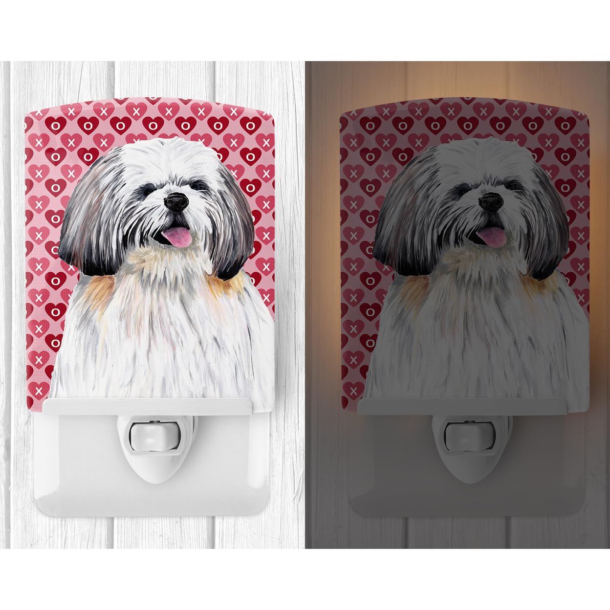 Carolines Treasures Ceramic Night Light, Shih Tzu Hearts, UL-Certified, 6x4x3 inches, Multicolor, Model SC9256CNL