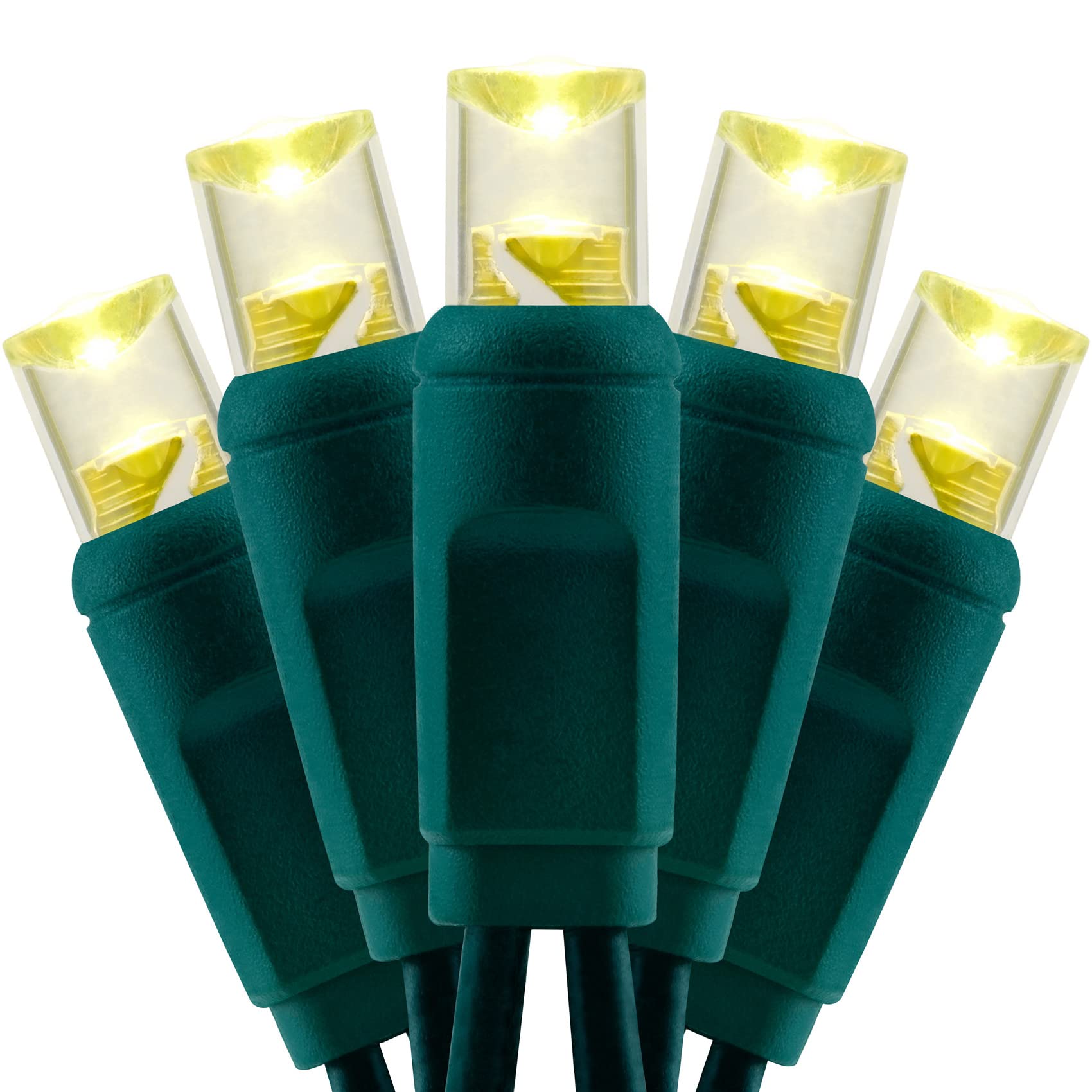 YULETIME Warm White 5MM LED Christmas Lights, 33 ft 100 Count 4'' Spacing One-Piece High Waterproof Wide Angle UL Certified Stri