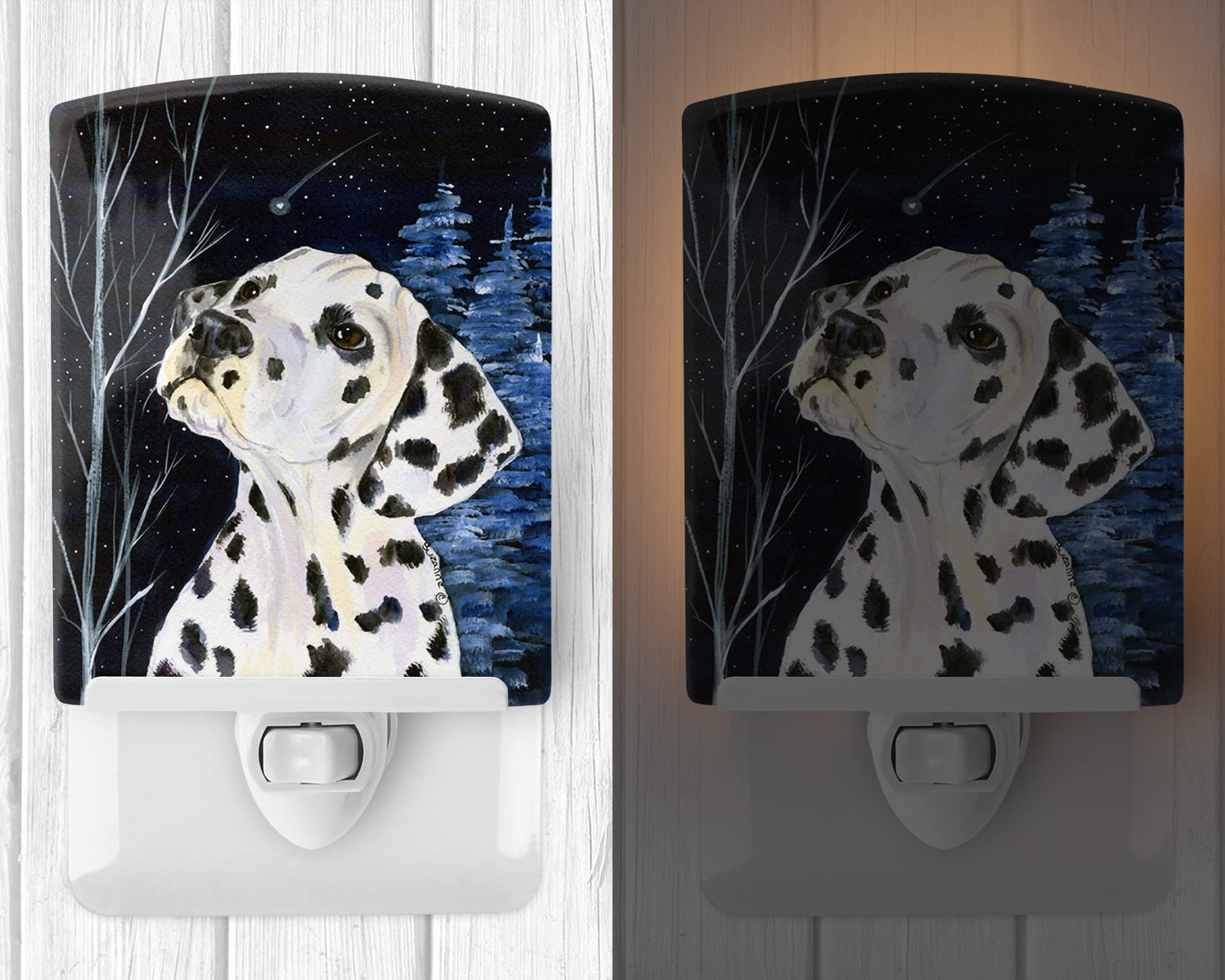 Caroline'S Treasures Ss8370Cnl Starry Night Dalmatian Ceramic Night Light Compact, Ul-Certified, Ideal For Bedroom, Bathroom, Nursery, Hallway, Kitchen, 6X4X3, Multicolor