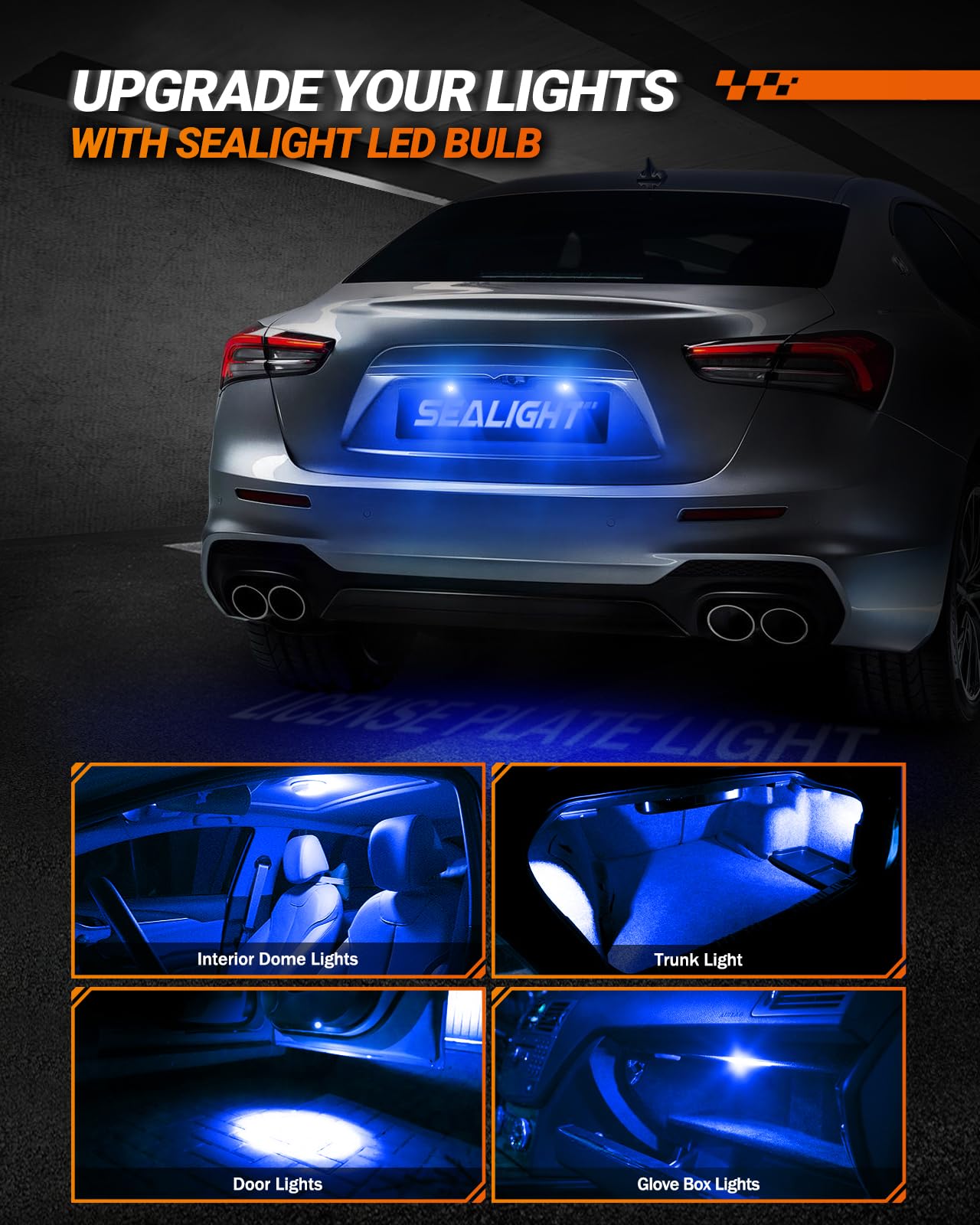 Sealight 194 Led Bulb Blue, 168 2825 T10 W5W Bright Led Chips, Dashboard Light, Dome Light, Map Light, Door Light, Courtesy Ligh