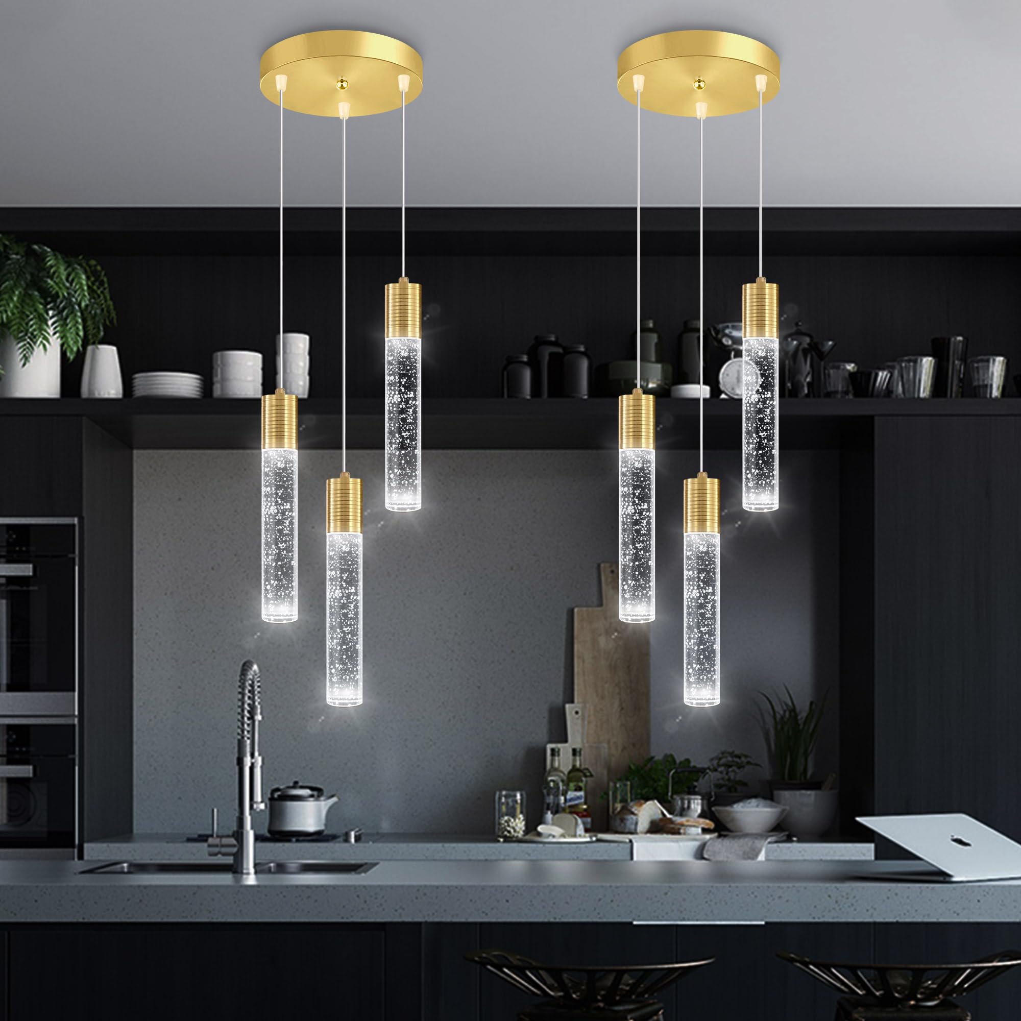 Dolria 3-Lights Pendant Lights Modern Led Kitchen Island Light Bubble Pendant Light Pendant Lighting For Kitchen Island Dining Room Ceiling Hanging Lights Bedroom Mini Pendent Spot Lights