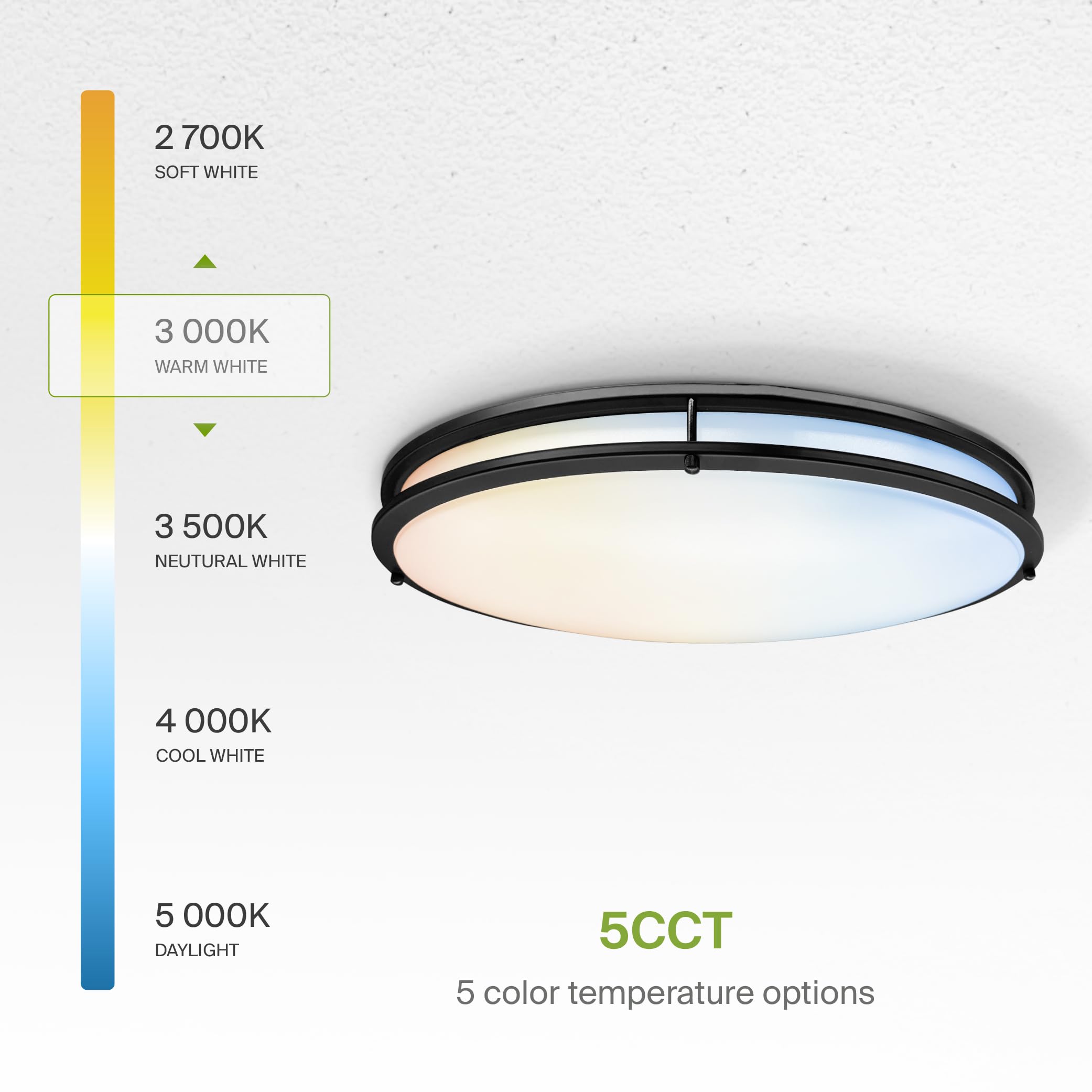 ASD LED Flush Mount Light Fixture, 24 Inch, 38W, Dimmable, ETL Listed, Black, Model A-FMOV-24D38BK