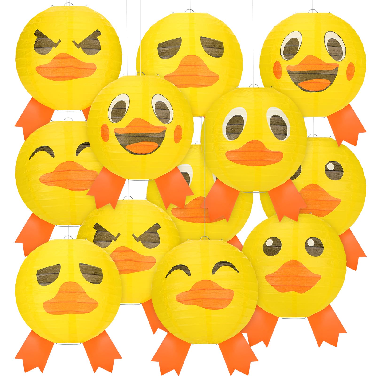 Panelee 12 Pcs Rubber Duck Party Decorations Paper Lanterns 8 Inch Hanging Round Paper Party Decorations for Holiday Indoor Outd