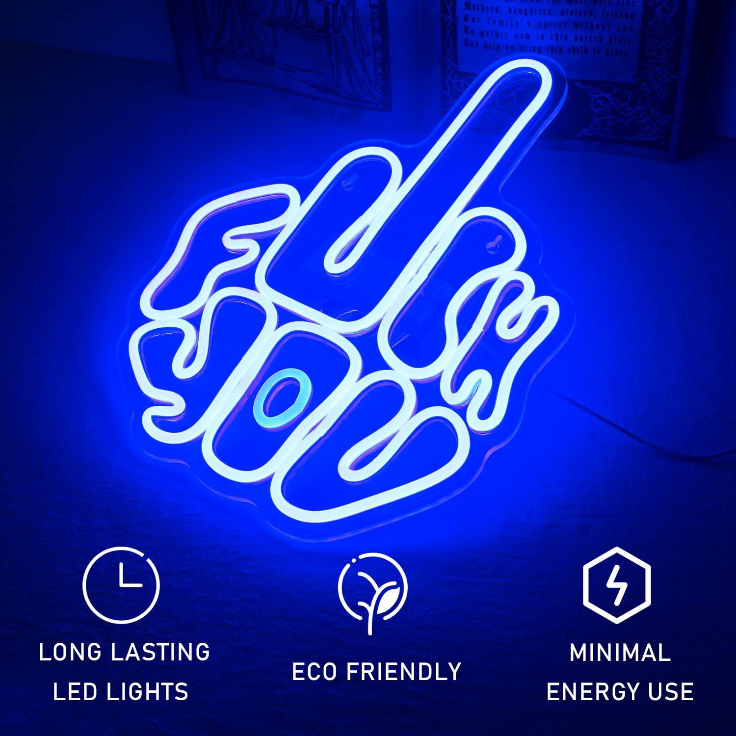 FAXFSIGN Neon Sign - Blue LED Wall Light, 15.7 x 11.8 inches, Acrylic, Model: Neon, B-blue Finger Decor for Bedroom, Party, Pub