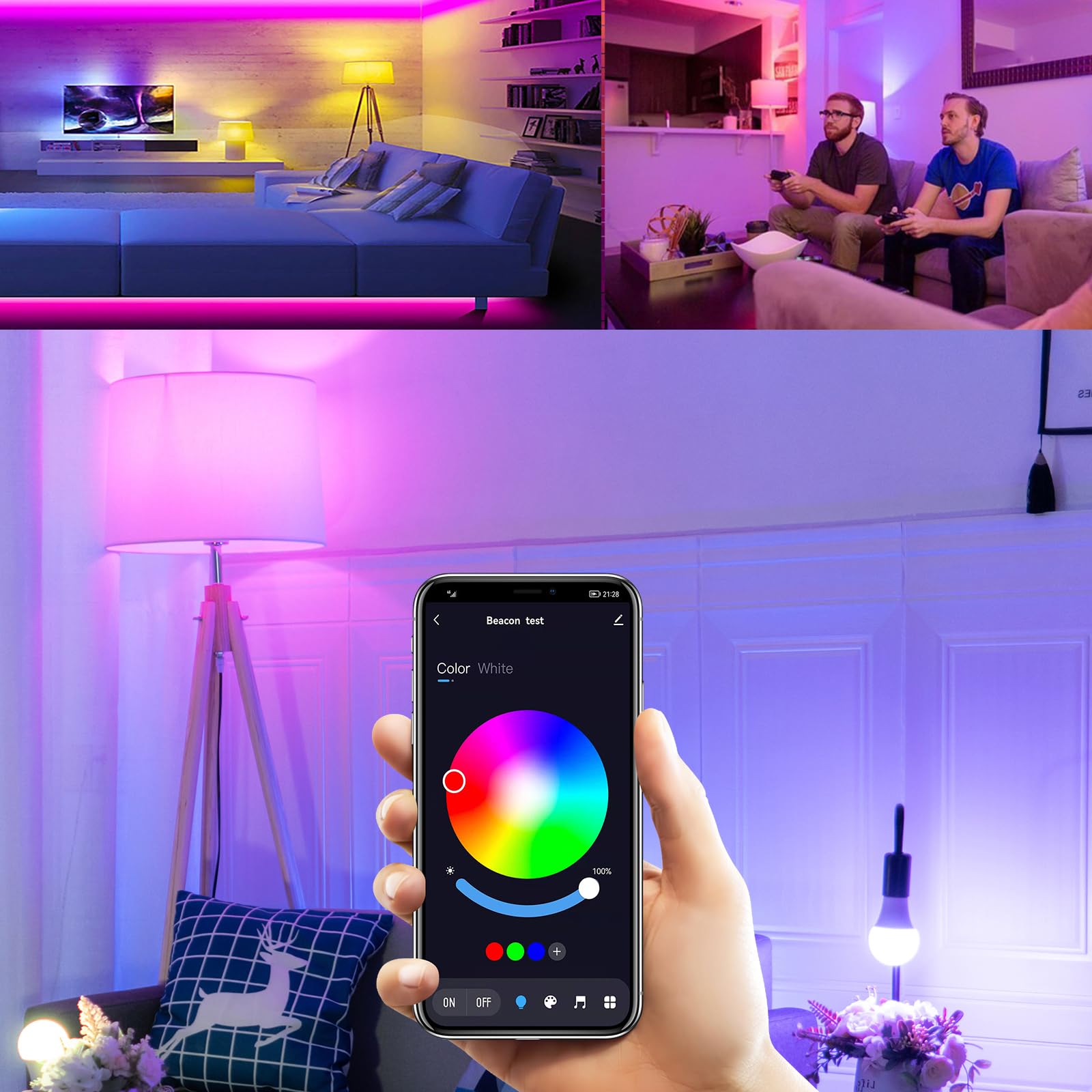 Yknawoir Smart Light Bulbs,Bluetooth Color Changing Light Bulbs That Work With Tuya App, Rgb Warm Light A19 9W E27 800Lm Led Lig