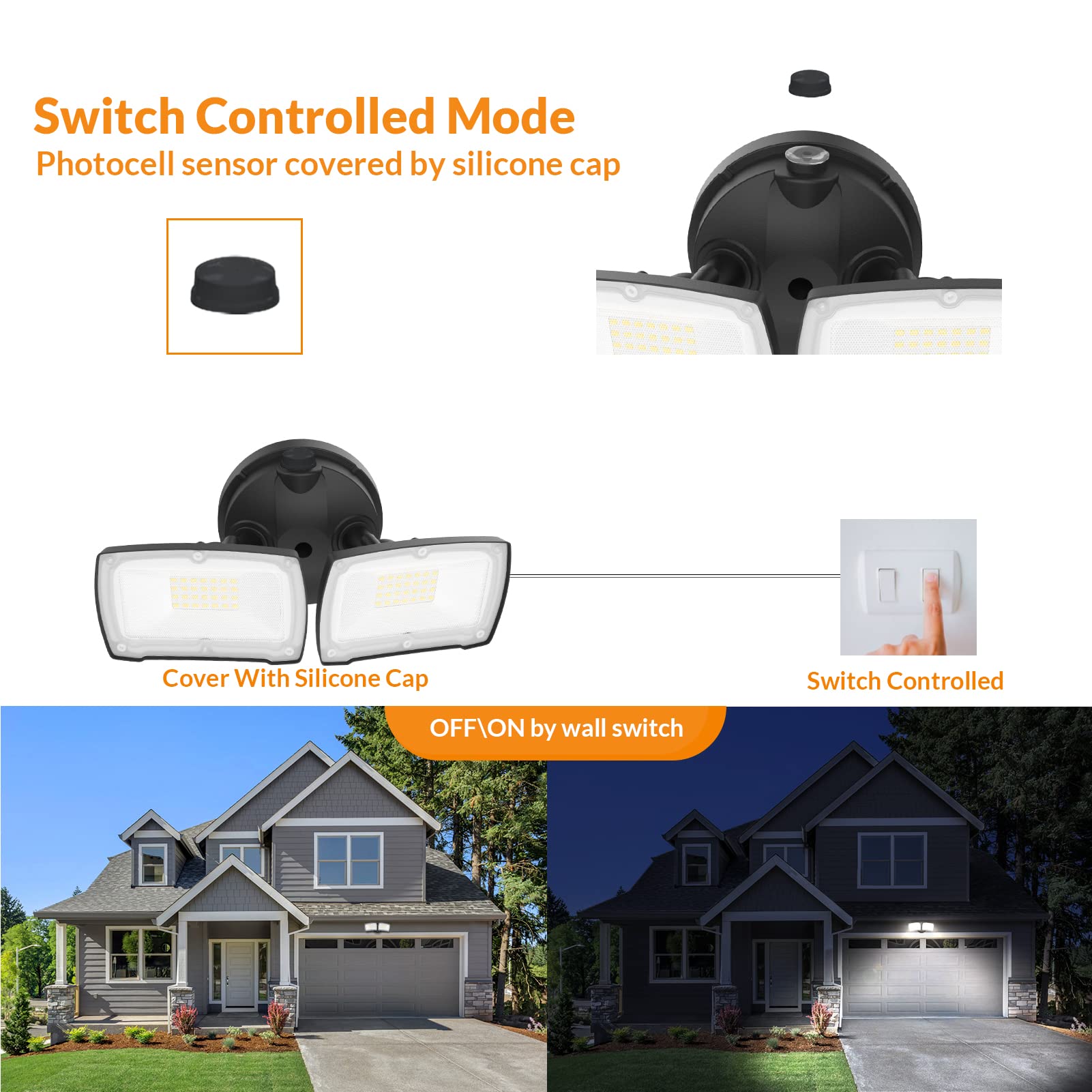 LEPOWER LED Security Light 2 Pack, 3000LM/28W, Dusk to Dawn, IP65 Waterproof, 5500K, Adjustable Heads, Black, Model YY01B-B