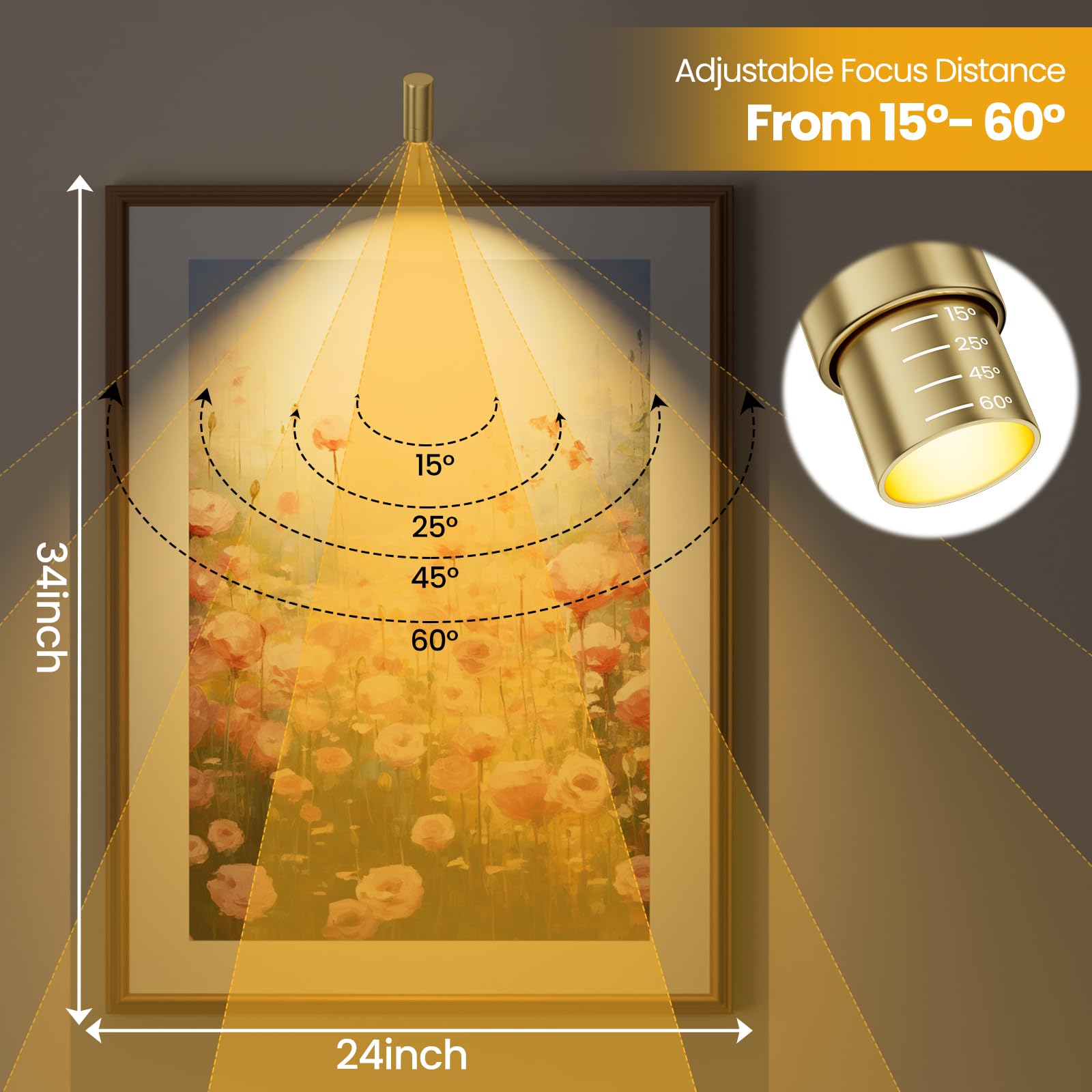 ZOOPEEN LED Picture Light Spotlight, 3000K Warm Light, Plug-in, Gold, 1 Pack, Model WLPL-G