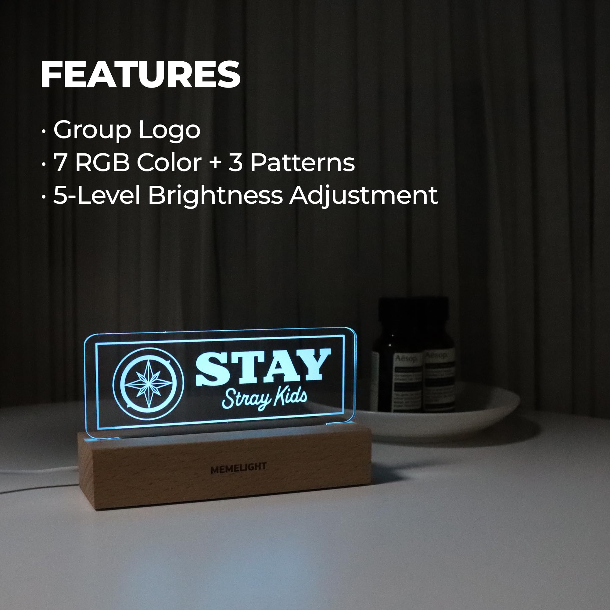 Memelight Stray Kids Fan Club Merchandise, Kpop Lamp For Stay, 7Rgb Color, Dimmer, 8.3 X 4.2 X 1.7