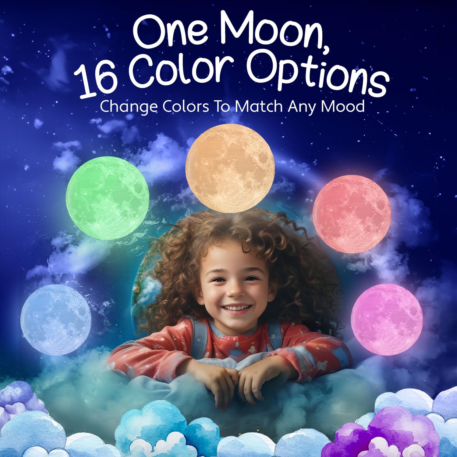 Mind-Glowing 3D Moon Lamp - 4.7 Inch Night Light with Multi Color LED, Touch/Remote Control, Honey Brown Stand, Ideal for Kids' Bedroom