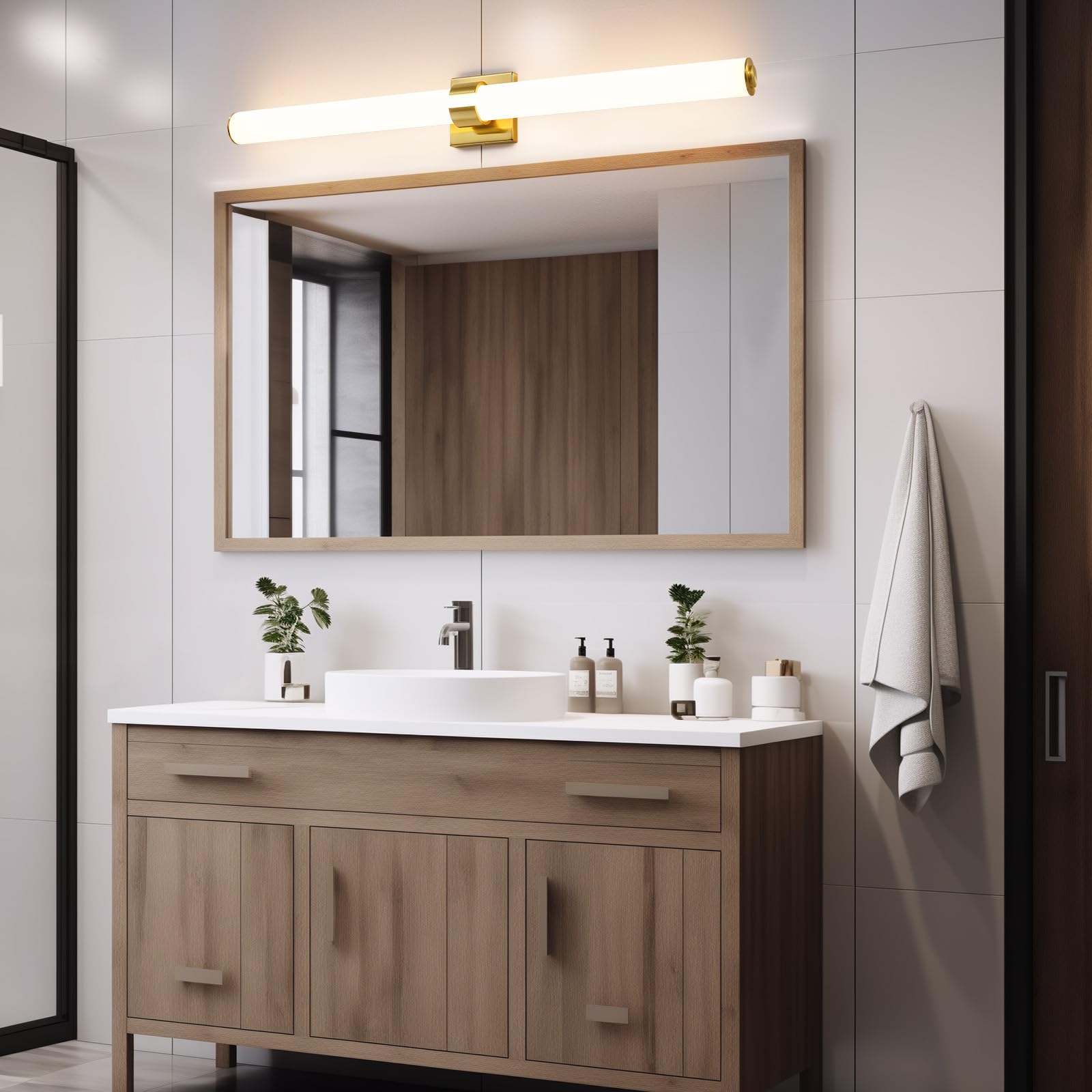 Aijiasi Bathroom Light Fixtures - 39 Inch Gold Bathroom Lights Over Mirror Led Vanity Light With Acrylic Shade, Modern Vanity Li