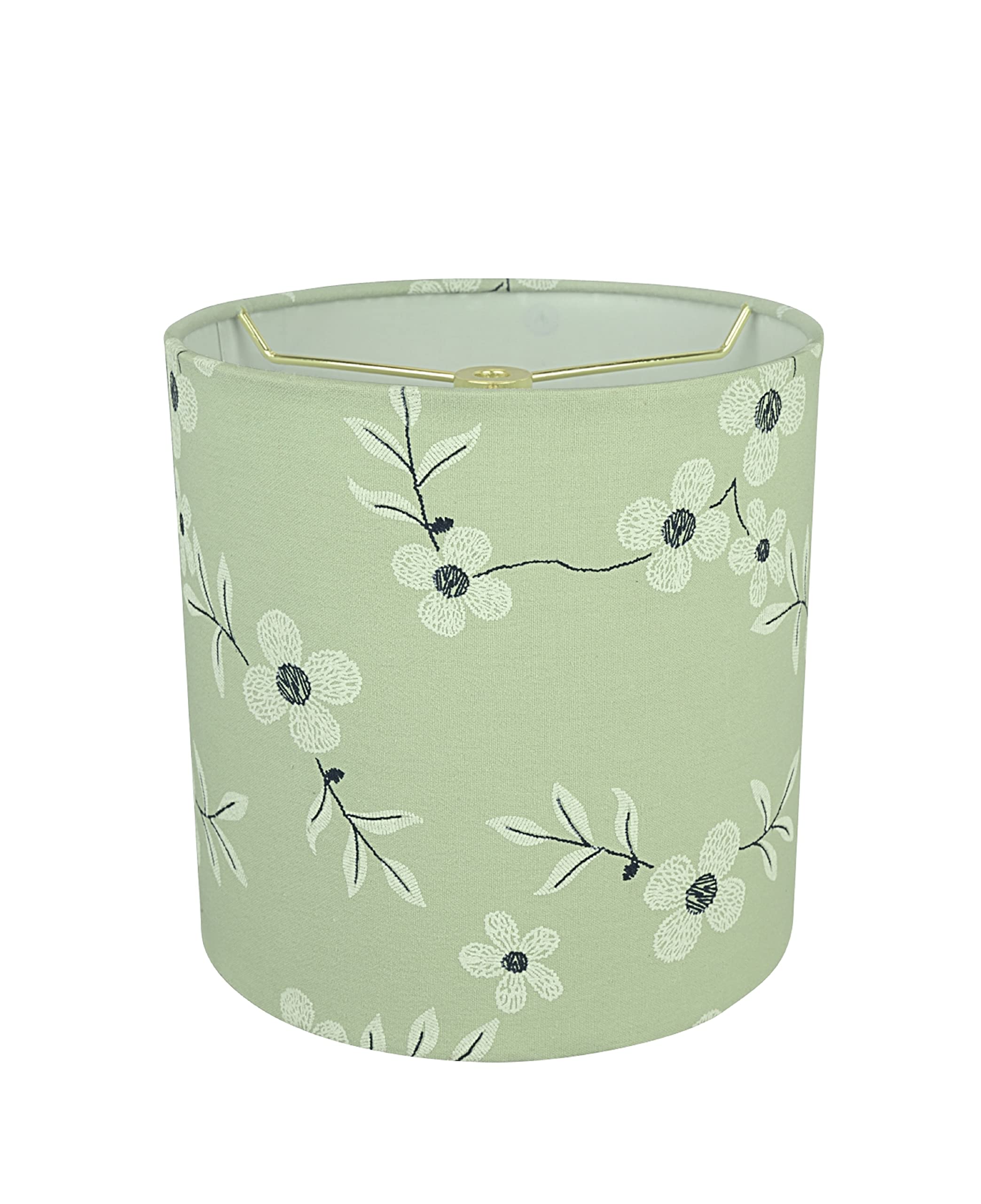 Aspen Creative Lamp Shade, Transitional Drum, Printed Fabric, 8in x 8in x 8in, Tea Green with White Flowers, Model 31235A