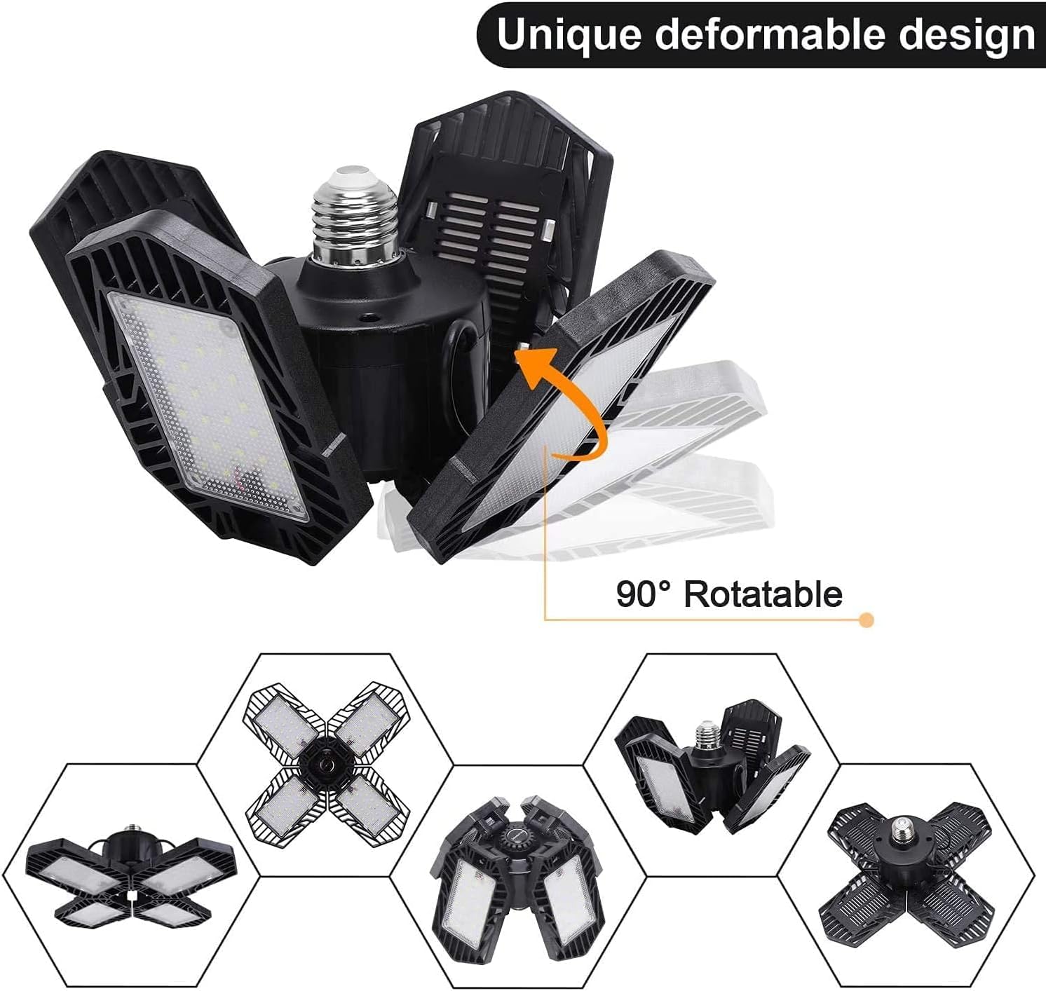 GMximo 4Pack LED Garage Lights 100W Deformable 10000lm E26 6000K with 4 Adjustable Panels