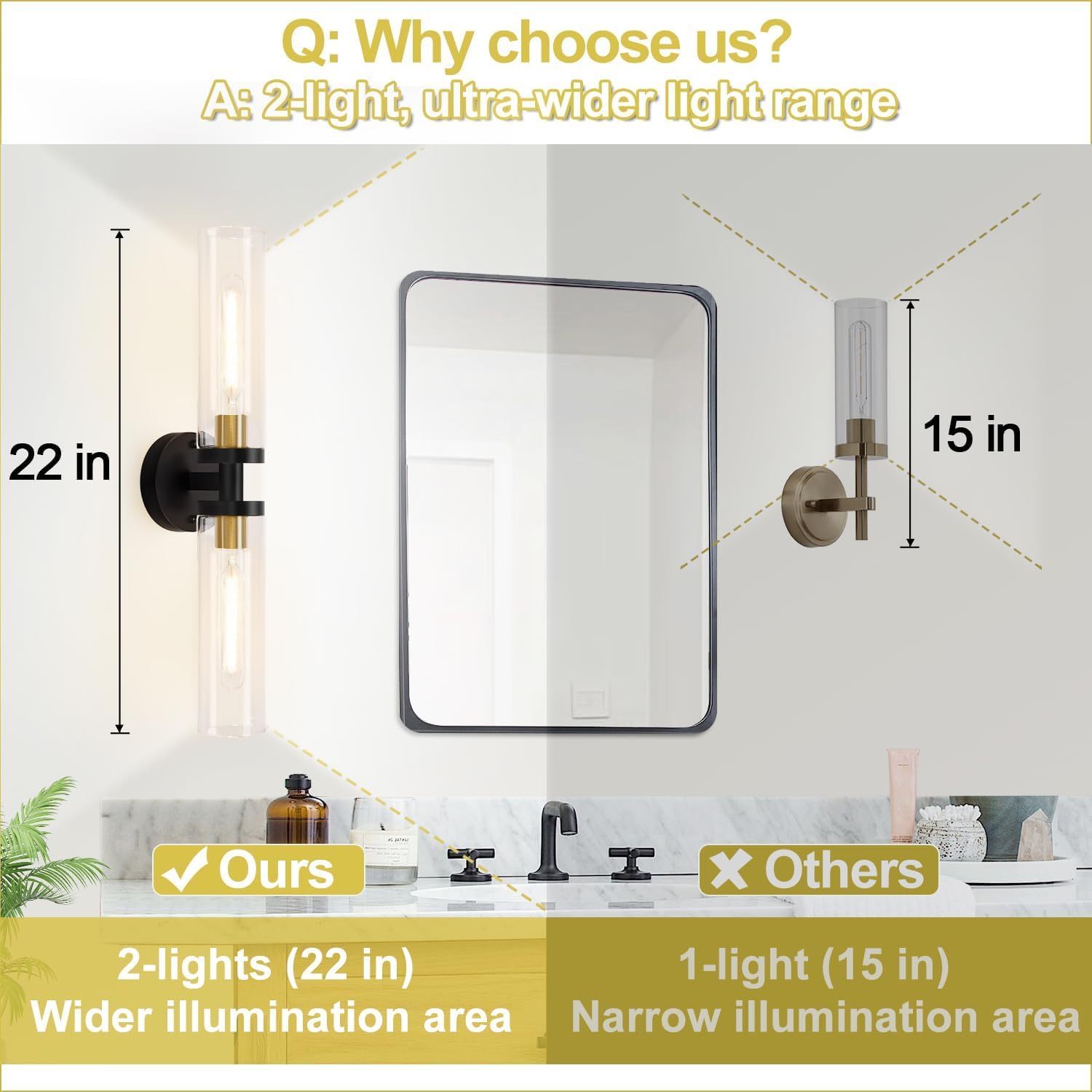 Indoi Wall Sconces Set of 2, Black and Gold Metal Lighting with Clear Glass for Bathroom, Living Room, Hallway, Bedroom - Model YX-050