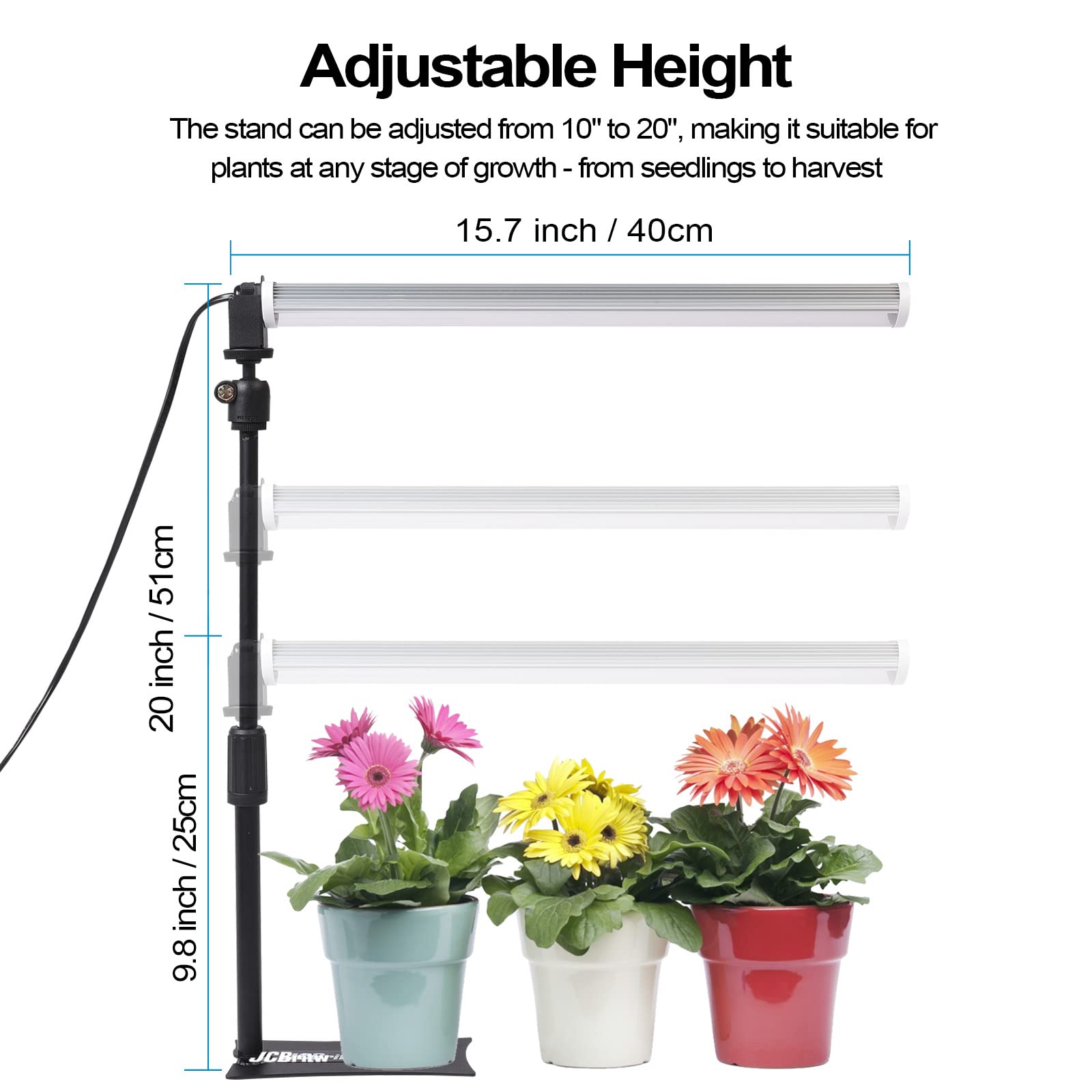 JCBritw T12 Adjustable LED Grow Light, 6500K Full Spectrum Plant Lamp on Stand for Indoor Plants, Seedlings, Veg, White