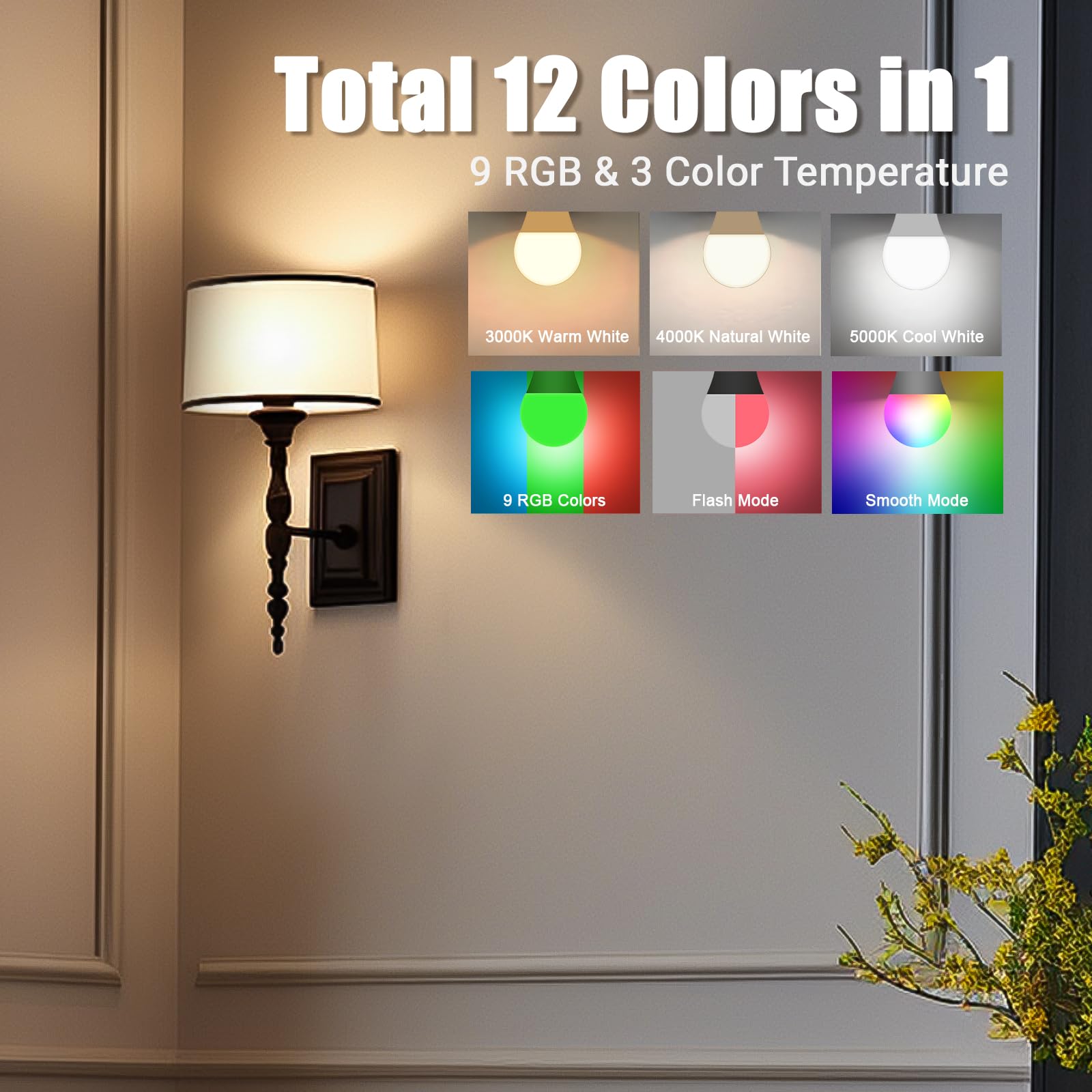 Yochoice LED A19 Light Bulb with Remote Control, Dimmable, 9 Colors, 2 Pack, White, Model HR-IRDA21S1, Rechargeable, Wireless