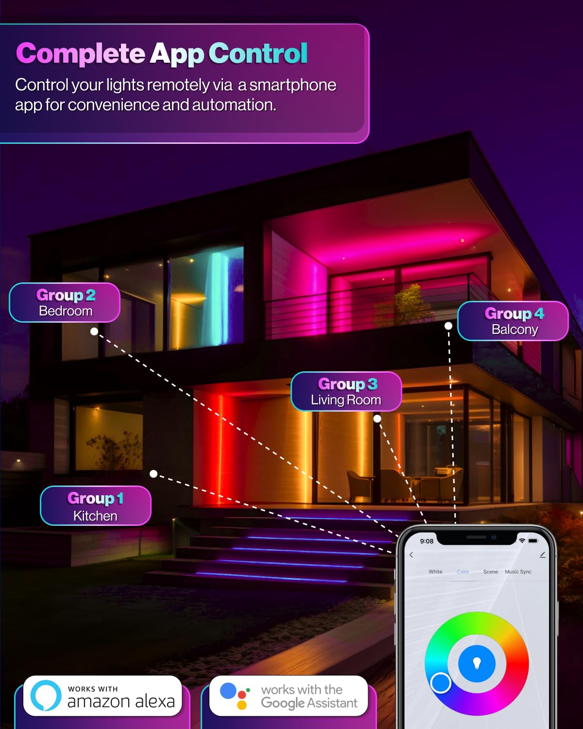 Sunco 12 Pack Smart Disk LED Ceiling Lights, Dimmable, RGB+5000K Daylight, App Controlled, 15W, 1200 LM, Multicolor