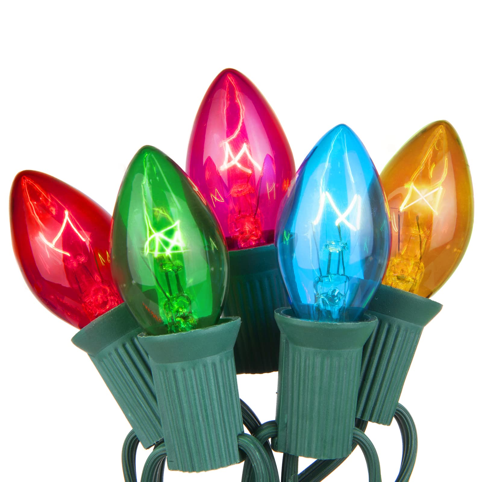 Konictom Multicolored C7 Christmas Lights Outdoor, Retro Vintage 25 Count String Lights, Old Fashioned Colored Bulbs for Indoor 