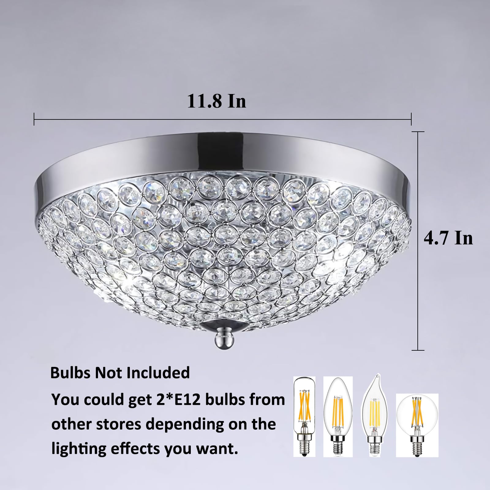 Litaddscen Modern Chrome Flush Mount Crystal Ceiling Light,2-Light Crystal Chandelier Ceiling Lighting For Bedroom Living Room C