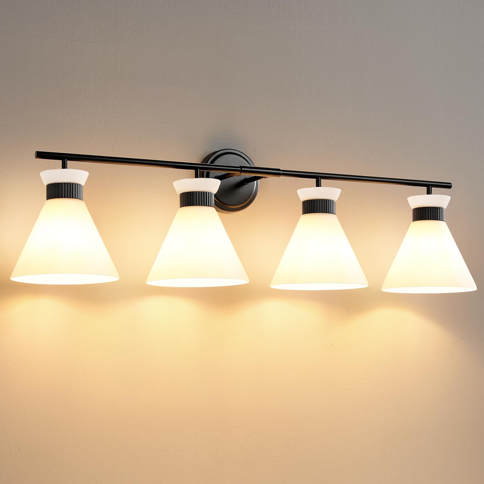 Black Bathroom Vanity Light Fixtures: Bathroom Lighting Fixtures Over Mirror 36 Inch With Milky White Frosted Glass, 4 Bulbs Far