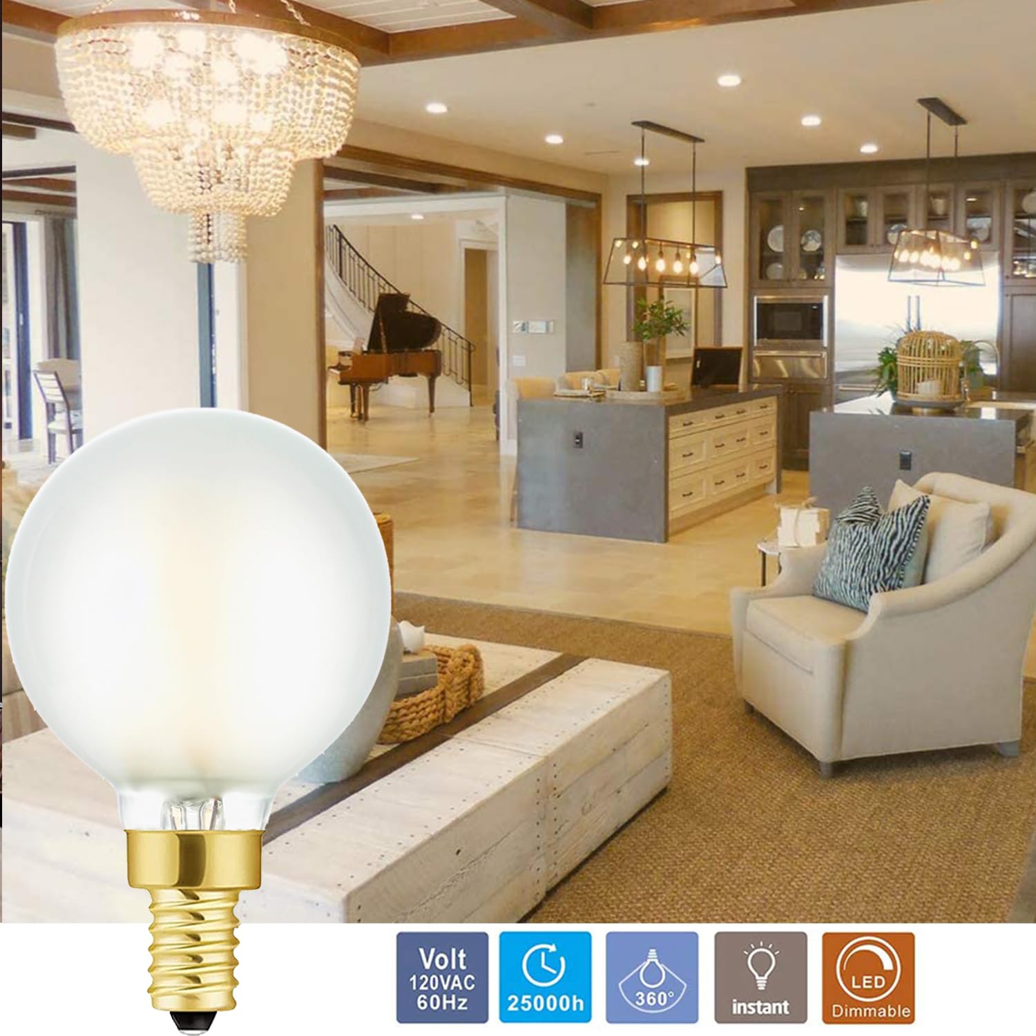 Leools Dimmable g16.5 led Frosted Bulb e12 g16 1/2 led Candelabra Bulb 60w led Edison Bulb 3000K Soft White 600lm ac120v 6w g50