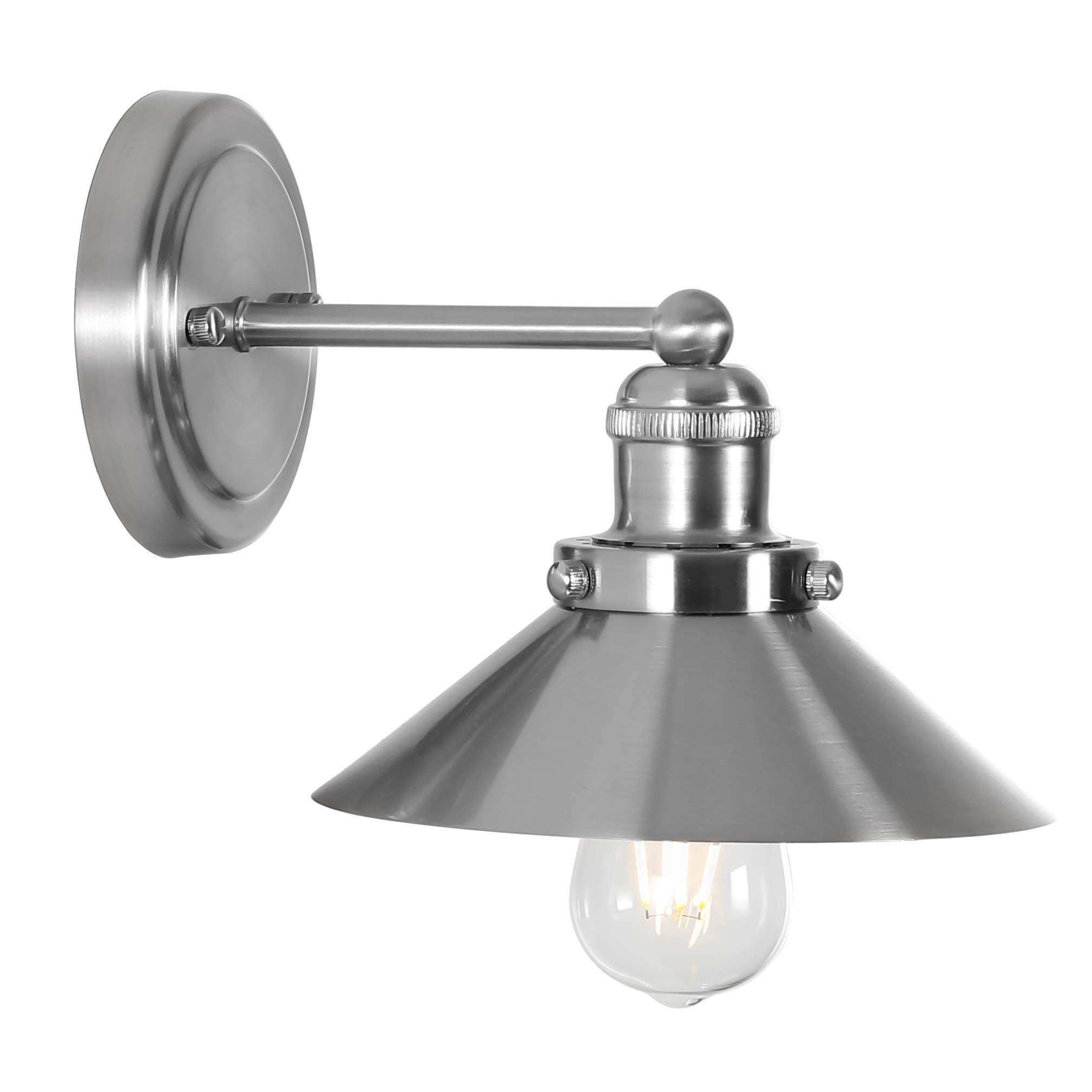JONATHAN Y Farmhouse Sconce 1-Light Metal Shade 2200K Edison Bulb Included Model JYL7426B Nickel