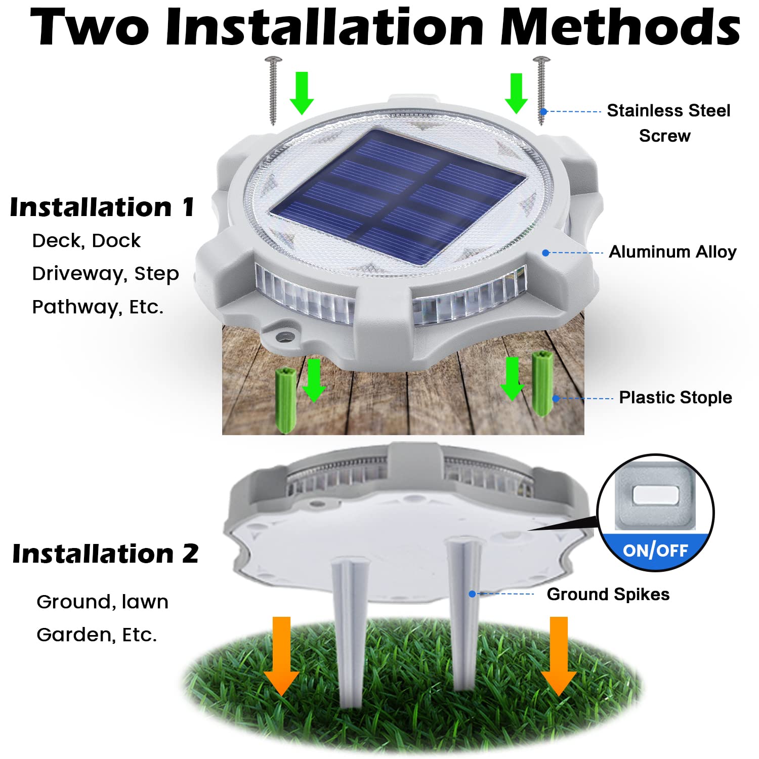 SIEDiNLAR Solar Deck Lights LED 2 Modes Waterproof 12 Pack Cool White & Warm White Model SD0312G-WA-12PK