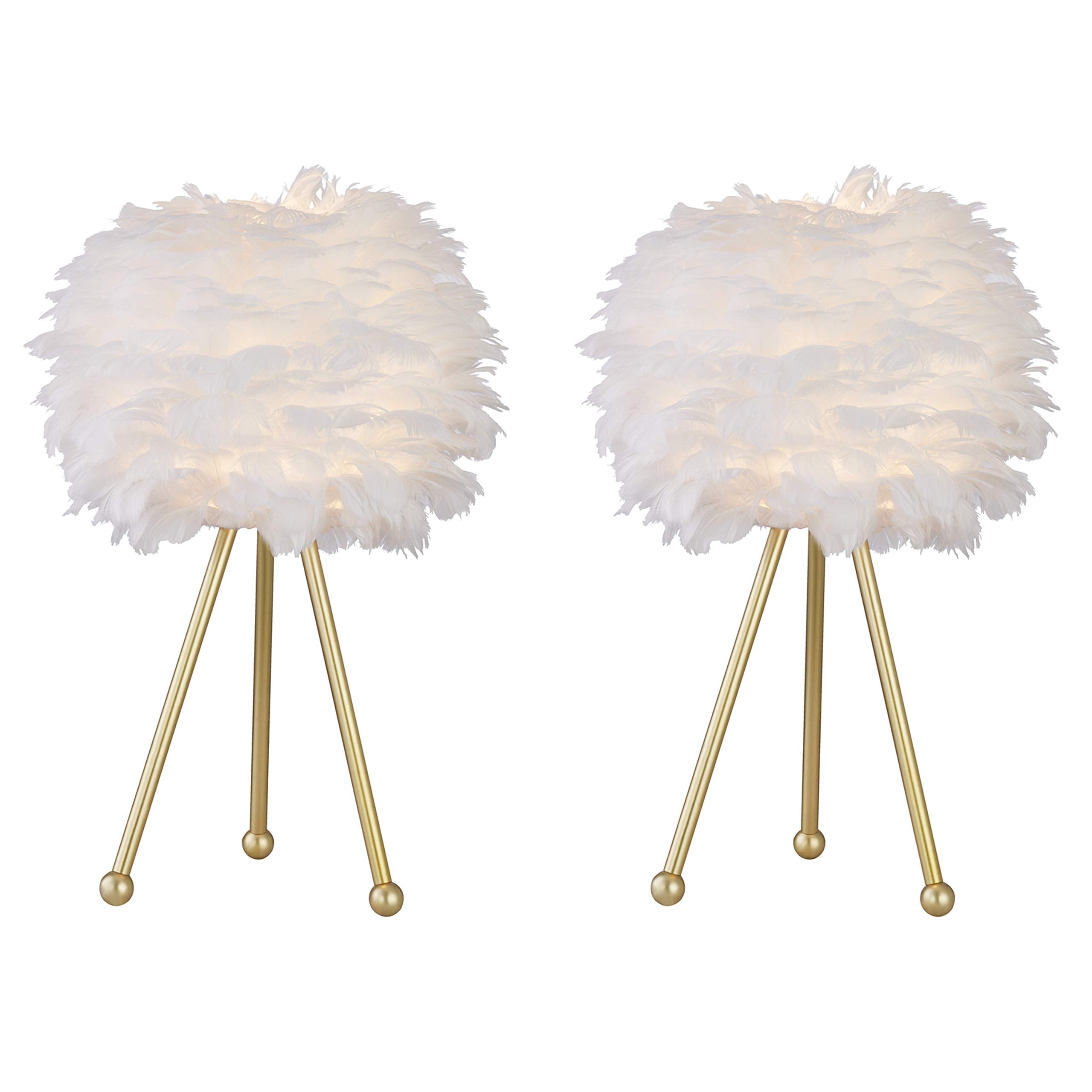 Maxax Feather Table Lamps Set Of 2 For Bedroom, 19'' Tall Tripod Bedside Table Lamps, Nightstand Lamp With Gold Finish For Bedro