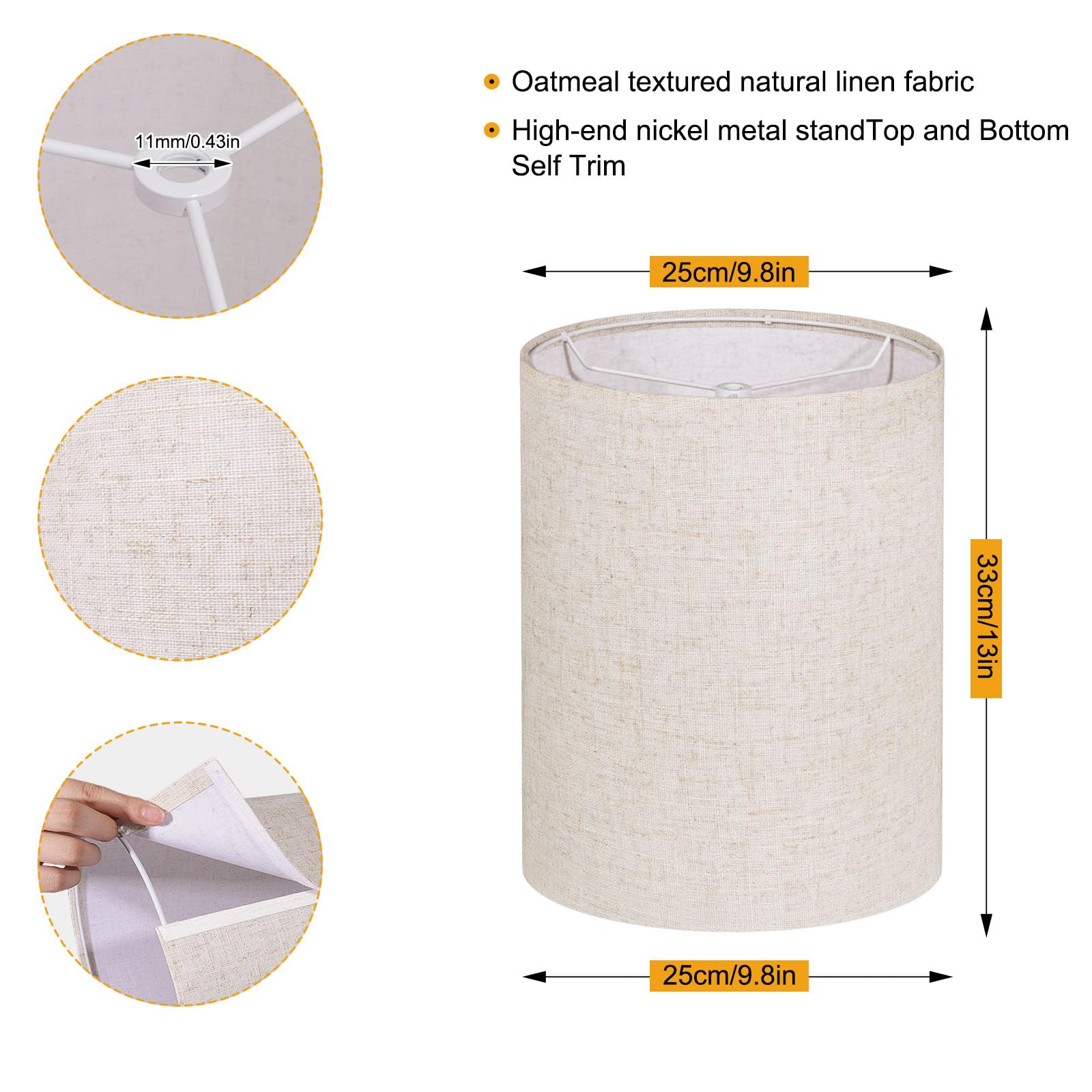 LEYINPEI Tall Drum Lamp Shades Set of 2, Beige Linen, 10" Top x 10" Bottom x 13" High, Easy Assembly Replacement for Table/Floor Lamps