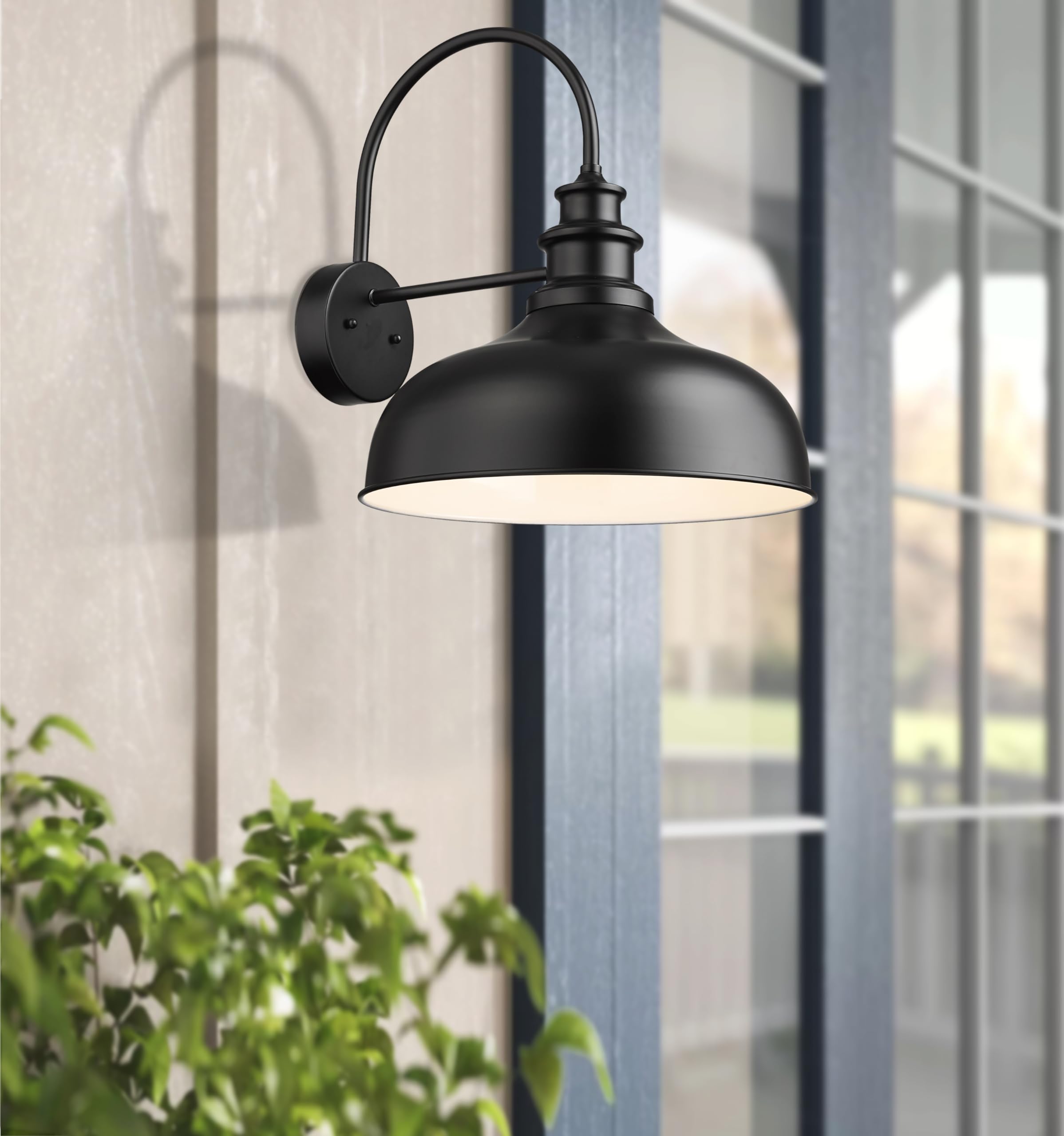 Bestshared Barn Lights Outdoor Wall Sconces 16” Dome Metal 2-Pack Black+White V260-16L-BS