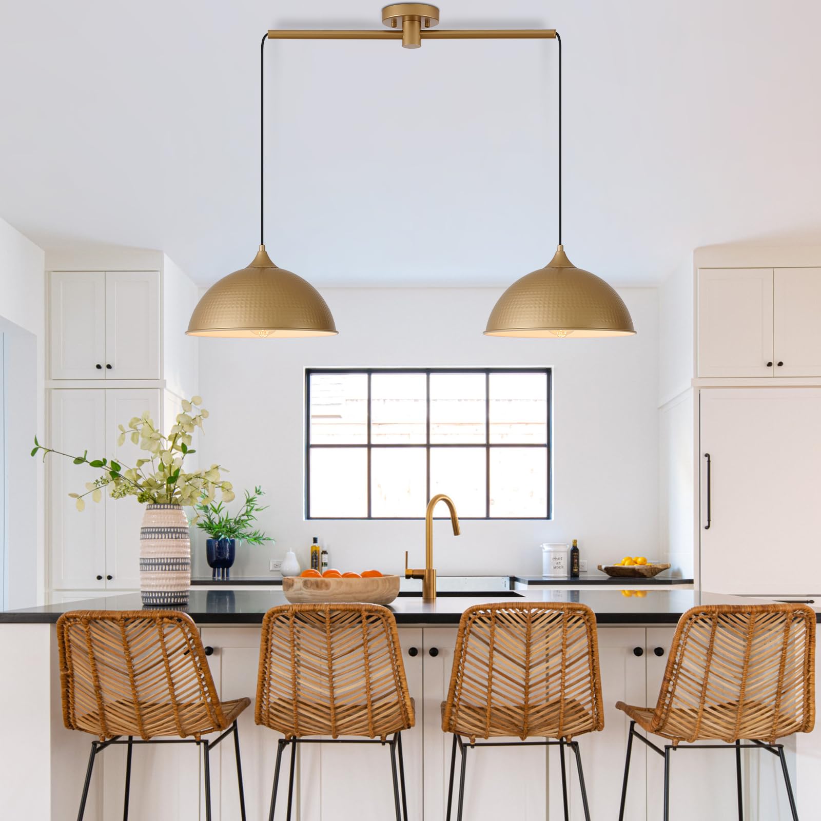 Miaybph Pendant Lights Kitchen Island, 2-Pack Dome Pendant Light Gold And White Light Fixtures Industrial Vintage Hanging Pendan