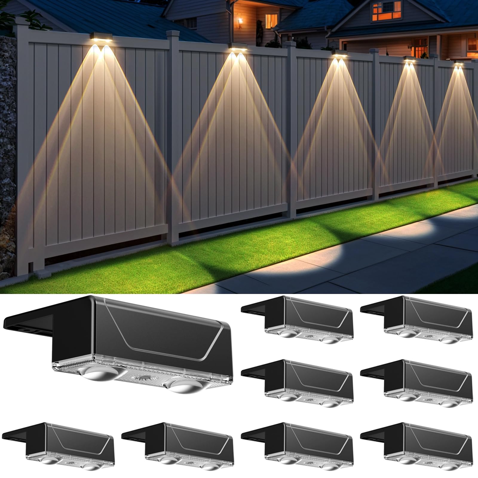 Srtyuo Solar Fence Lights Outdoor - 3 Color Modes(3000K/4000K/6000K)  IP55 Waterproof Solar Lights  Fence Light Solar Powered for Outside  Backyard  Railing  Steps  Patio and Wall Lighting(8Pack)
