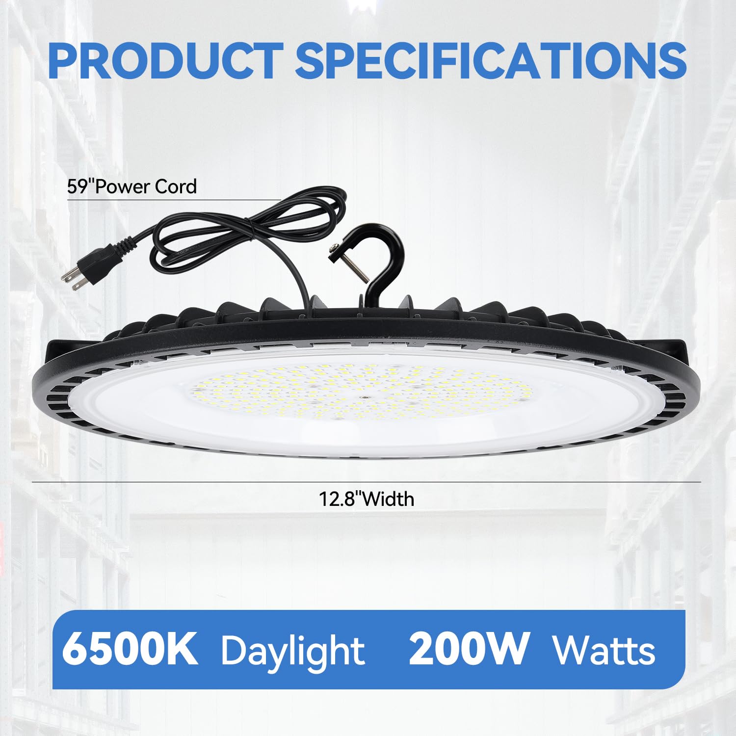 Ufo Led High Bay Light, 200W 28000Lm (Eqv. To 800W Hps/Mh), 6500K Daylight, Ip65 Waterproof, Hanging Hook, Shop Light For Commer