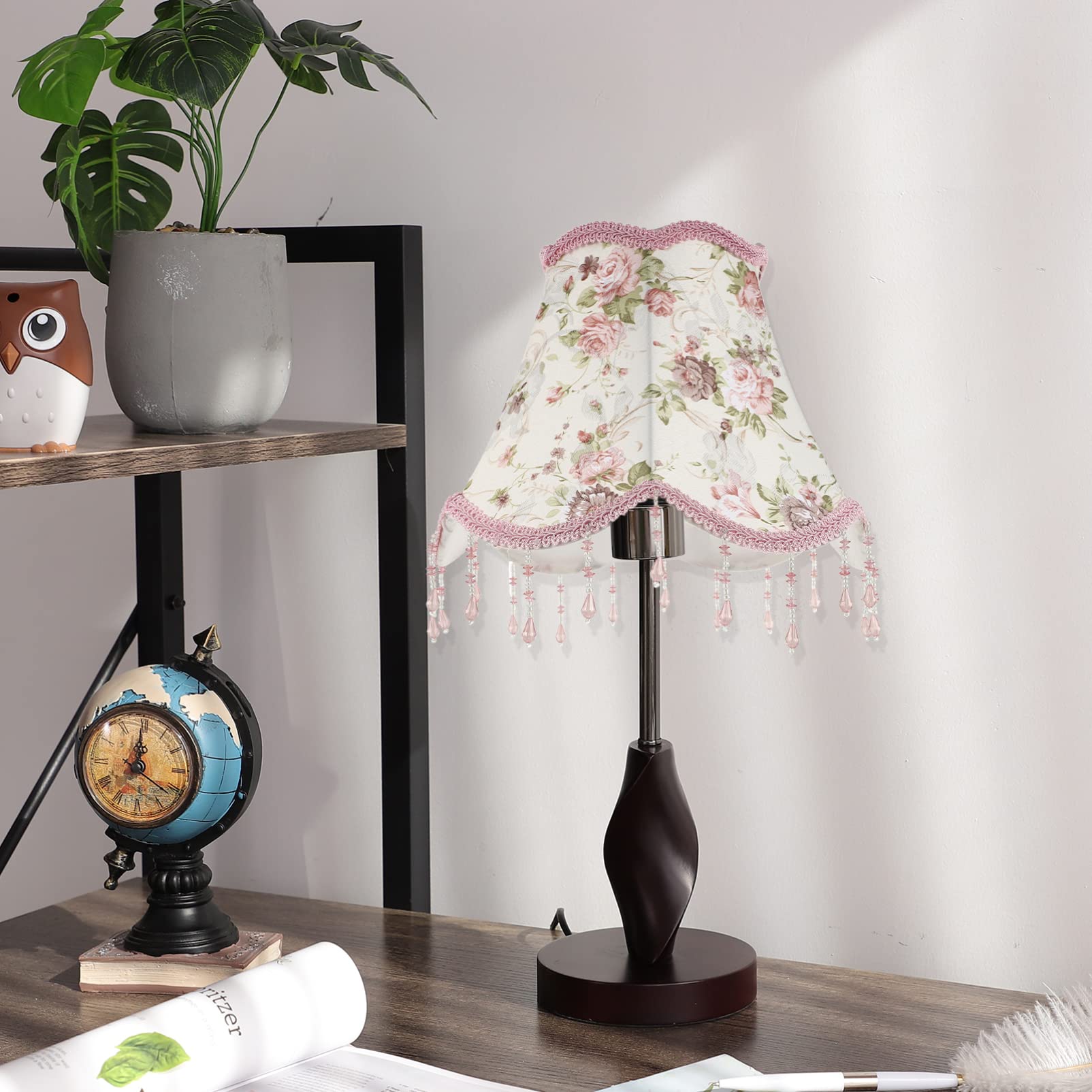 LALAFINA European Style Lampshade Victorian Lamp Shade E27 Base Floral Retro Fringe Beads Lamp Cover for Floor Lamp Wall Lamp Ta