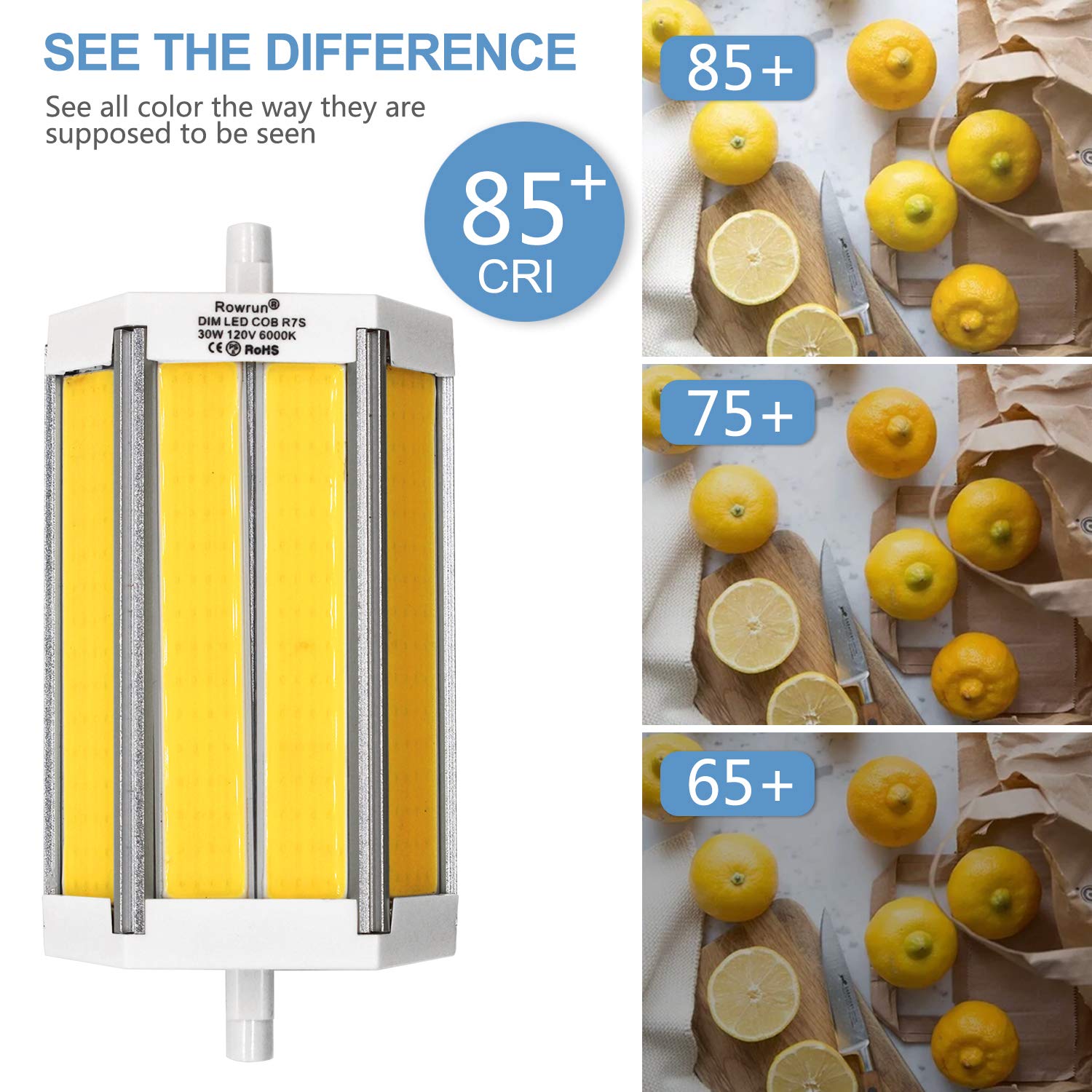 Rowrun R7S J118 30W Led Bulb Double Ended Base J-Type Dimmable Warm White 3000K Cob Light Bulb 118Mm For Household Lighting Floo
