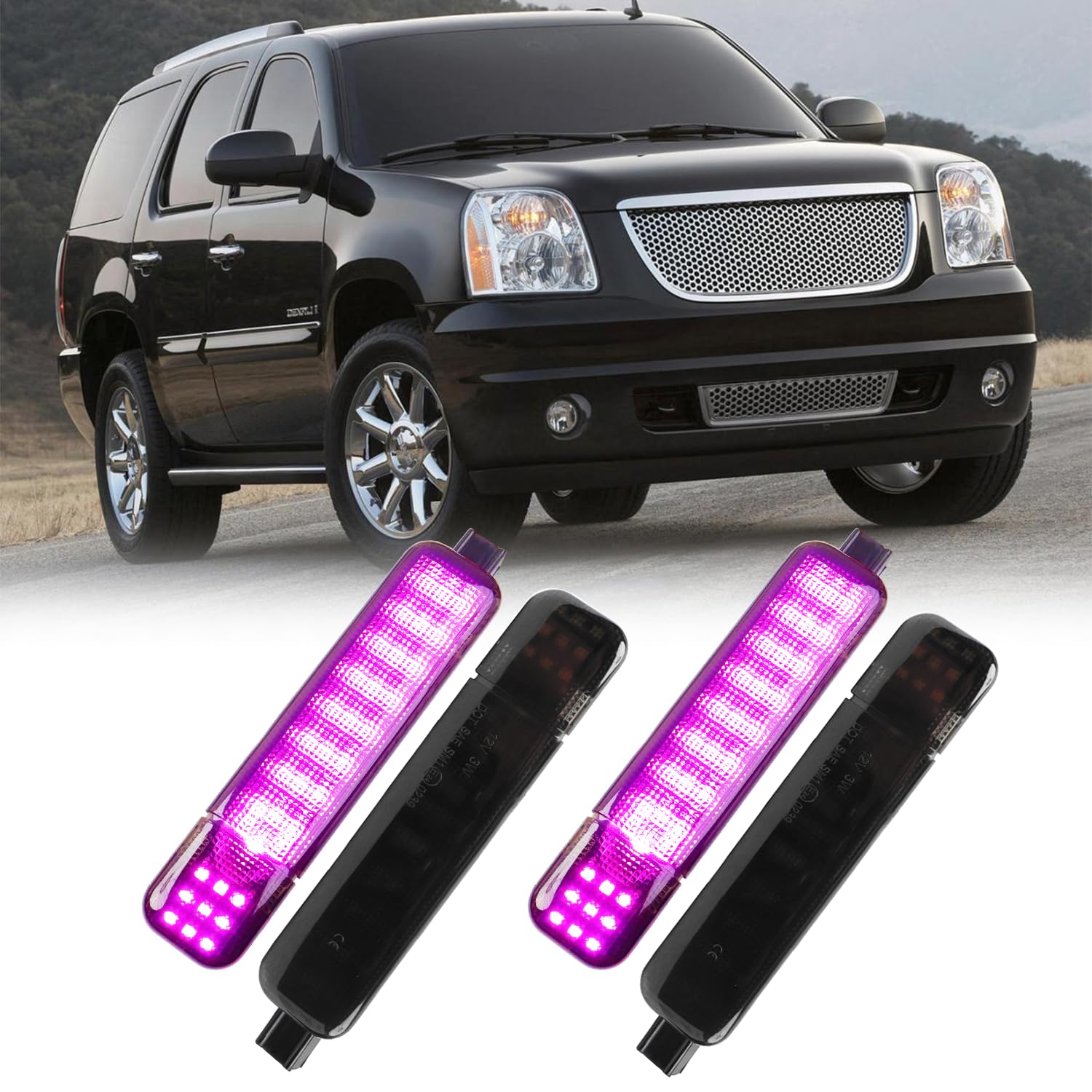 Afeisol Led Side Door Panel Lights Courtesy Light Fit For Chevy Sierra Gmc C/K  Yukon Silverado 1500 2500 3500 Avalanche  Suburban  Hum-Mer H2 Car Interior Panel Lighting (Purple-smoky aroma Lens)