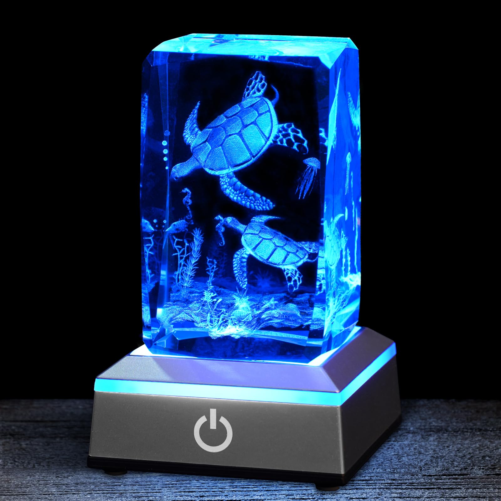 Eicxjui 3D Crystal Night Light with Multicolor LED Base Glass Laser Engraved Sea Turtle Figurines Lamp Gifts for Boys Girls Love