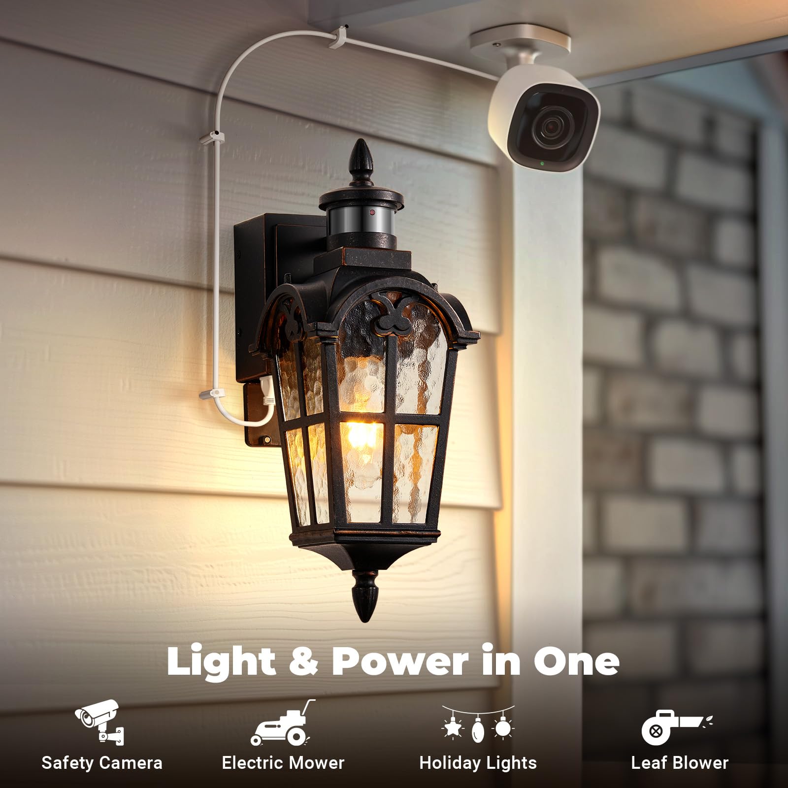 Opaxis 16.4 Motion Sensor Outdoor Lights With Gfci Outlet  2-Pack Orb Outdoor Porch Light With Water Ripple Glass  4-Modes Waterproof And Anti-Rust Dusk To Dawn Outdoor Lighting For Garage Patio