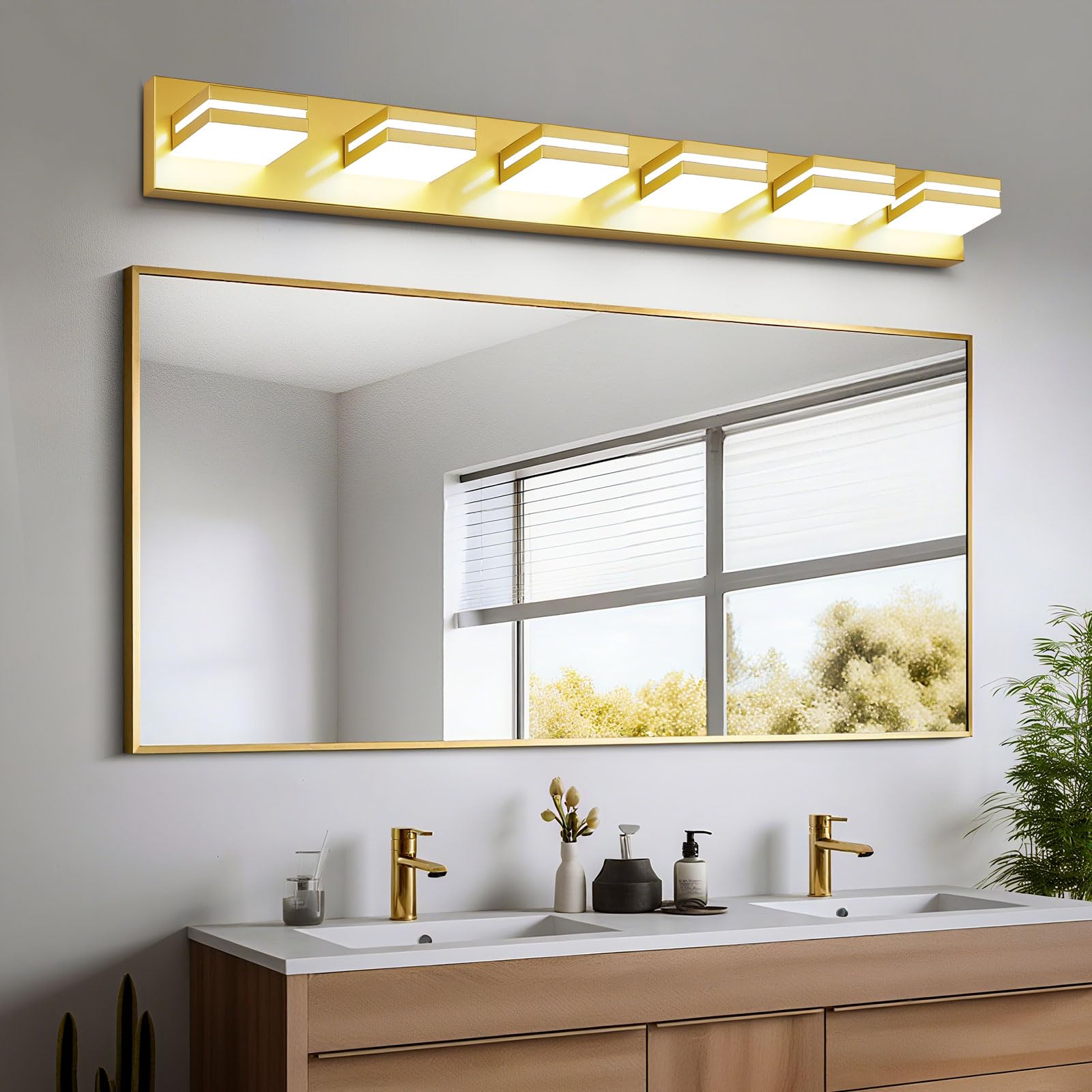 JZEKVN 6-Light Modern LED Bathroom Vanity Light Fixture, Gold Acrylic, 41.73in, Model 202541012