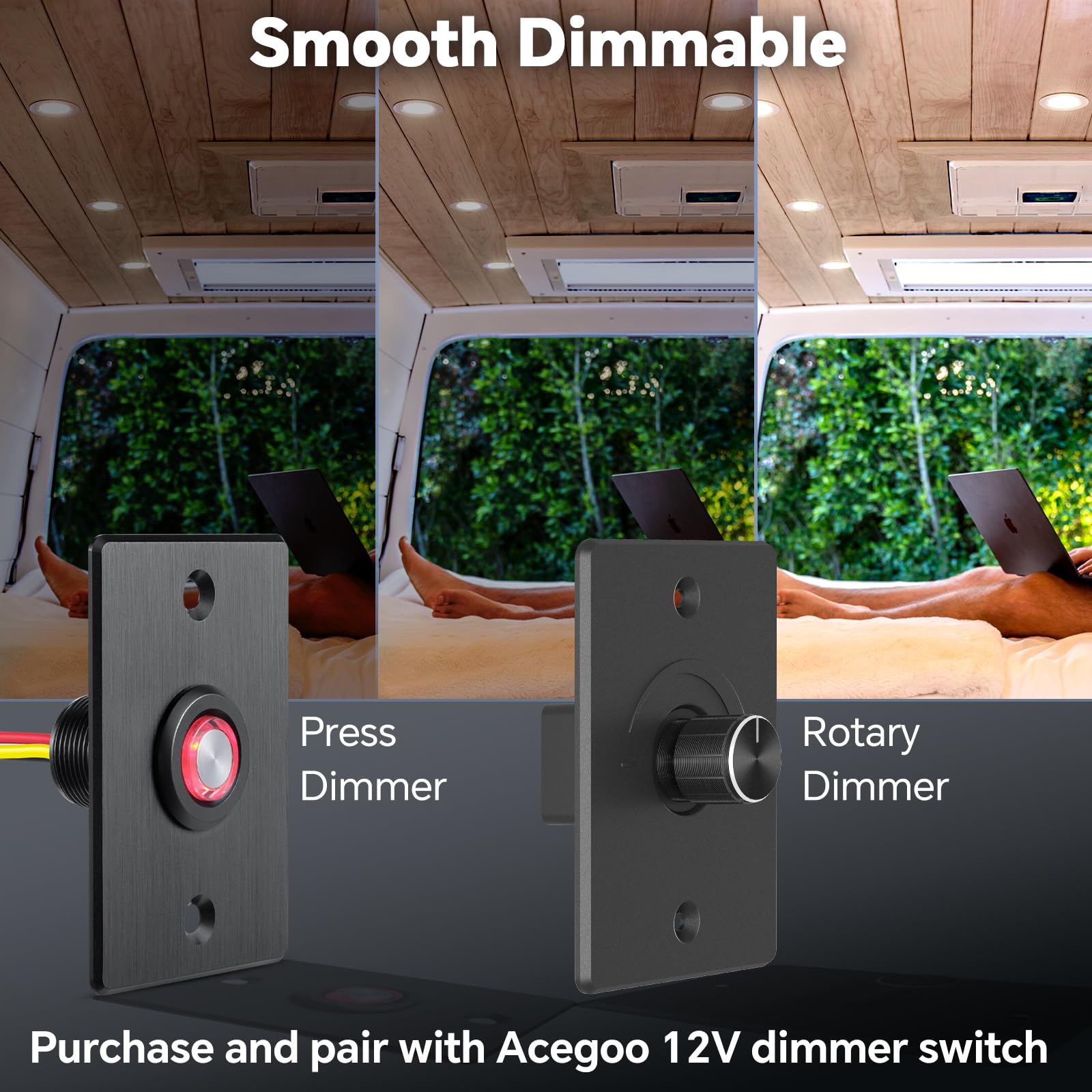 acegoo 12 Volt LED Puck Light - Recessed Mount Ceiling Light, Aluminum, Silver Finish, Cool White, 6 Pack for RV, Boat, and Camper Van