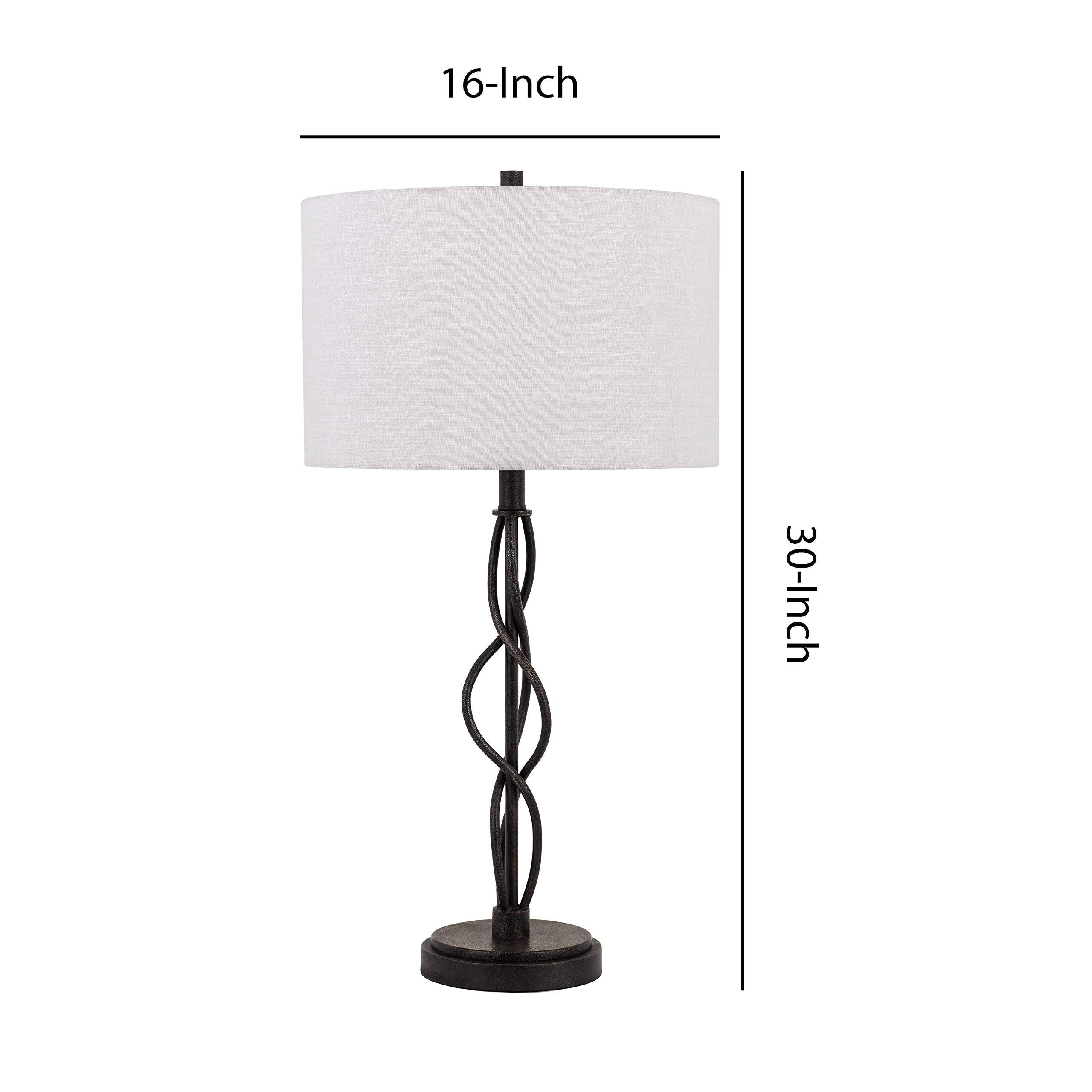 Benzara Round Table Lamp - Metal Spiral Base, Fabric Shade, White and Black, Model BM224685