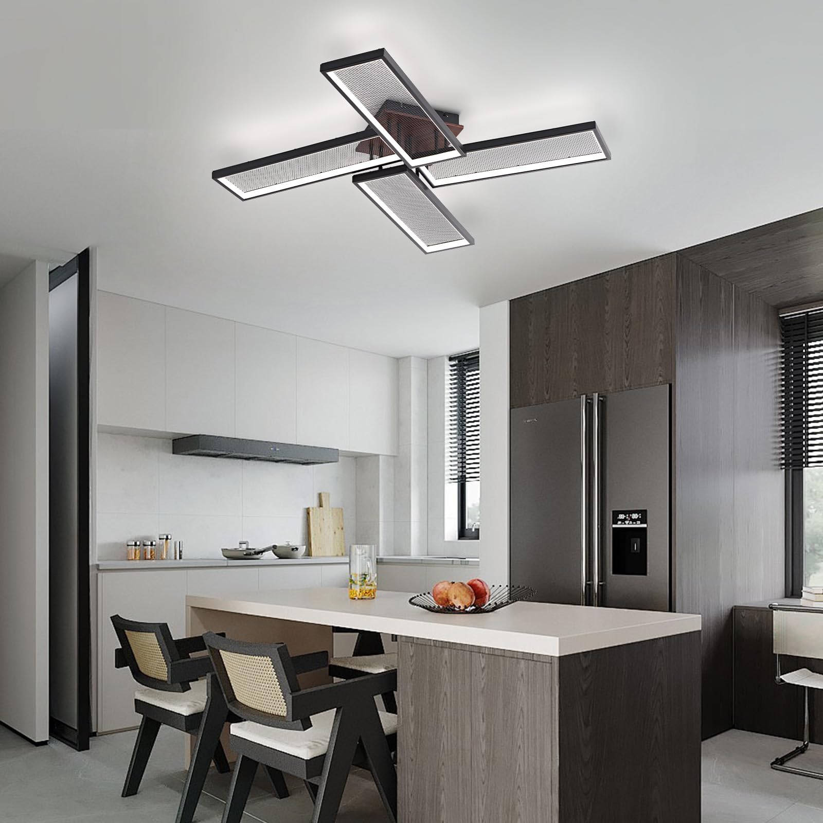 OKES Modern LED Ceiling Light, Dimmable Chandelier, Black, Metal, 39.7in, Model 723258466762