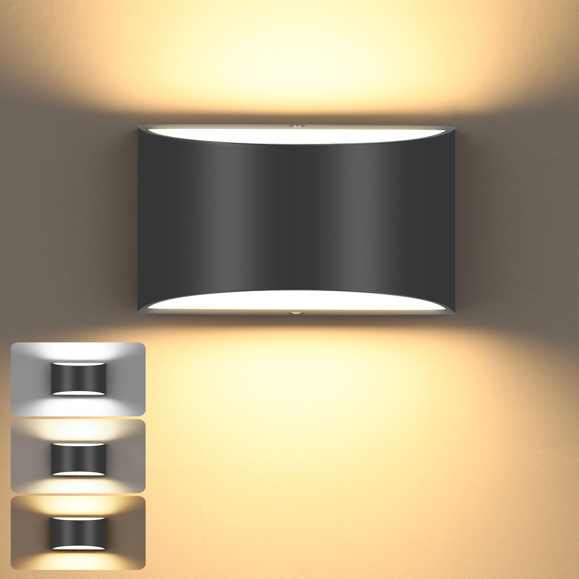 Trlife Modern Wall Sconces, 3000K/4000K/6000K Selectable And Dimmable Led Wall Sconce 12W Aluminum Wall Mounted Light Hardwired Wall Sconces For Bedroom Bedside Living Room Hallway(Black, 1 Pack)
