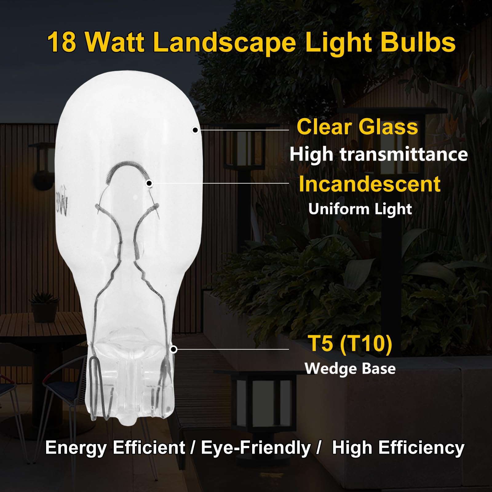 QYKAVM 12 Pack 18W T5 Landscape Light Bulbs, Clear Glass, 12V Low Voltage, Warm White for Outdoor & RV Lighting
