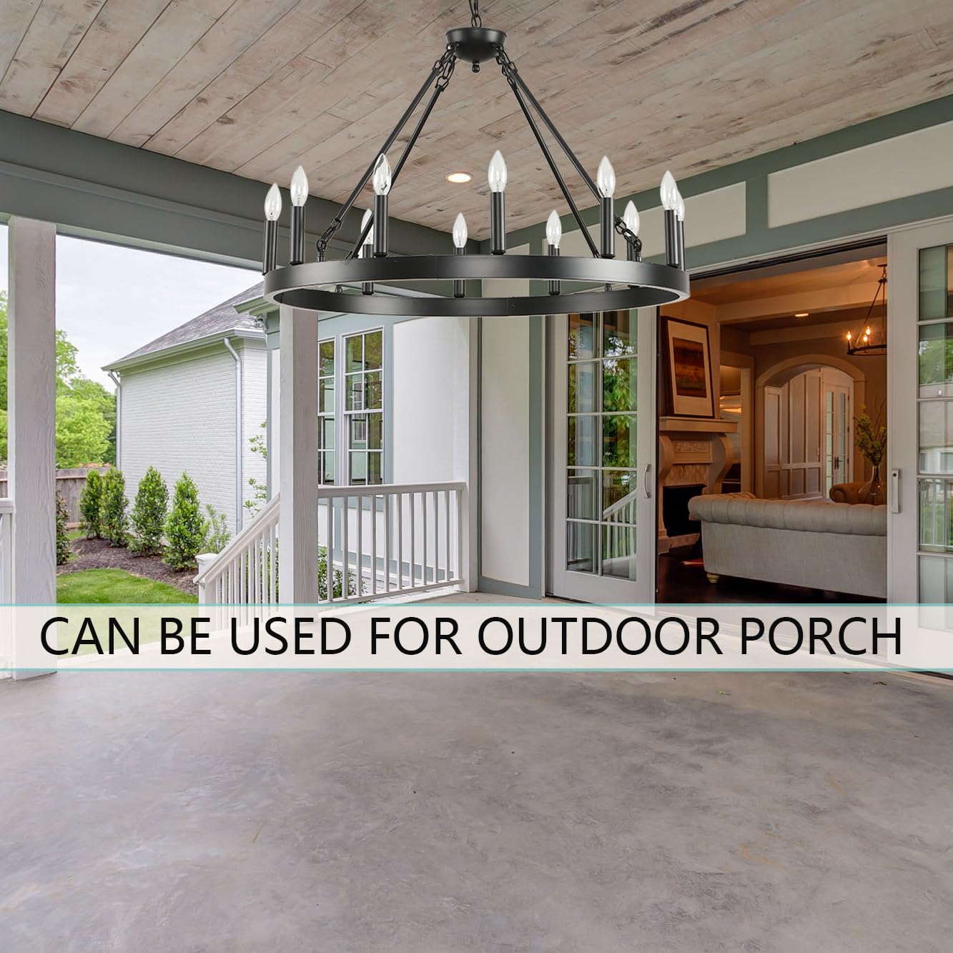 Zbmyrbzj 32&quot; Black Wagon Wheel Chandelier, 12-Light Industrial Ceiling Light For High Ceilings