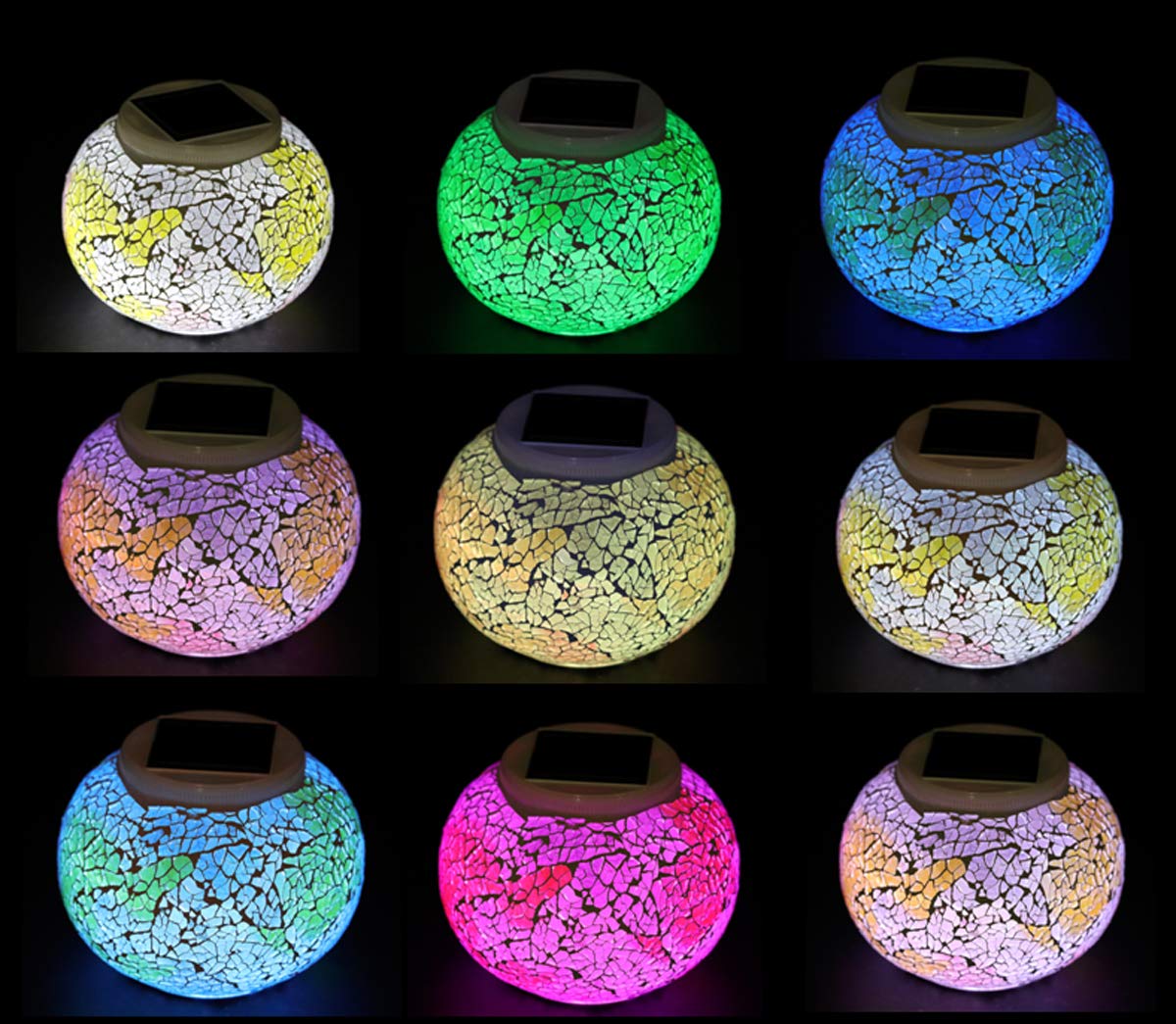 Wsgift Solar Color Changing Glass Mosaic Ball Lights - Waterproof Outdoor Table Lamps