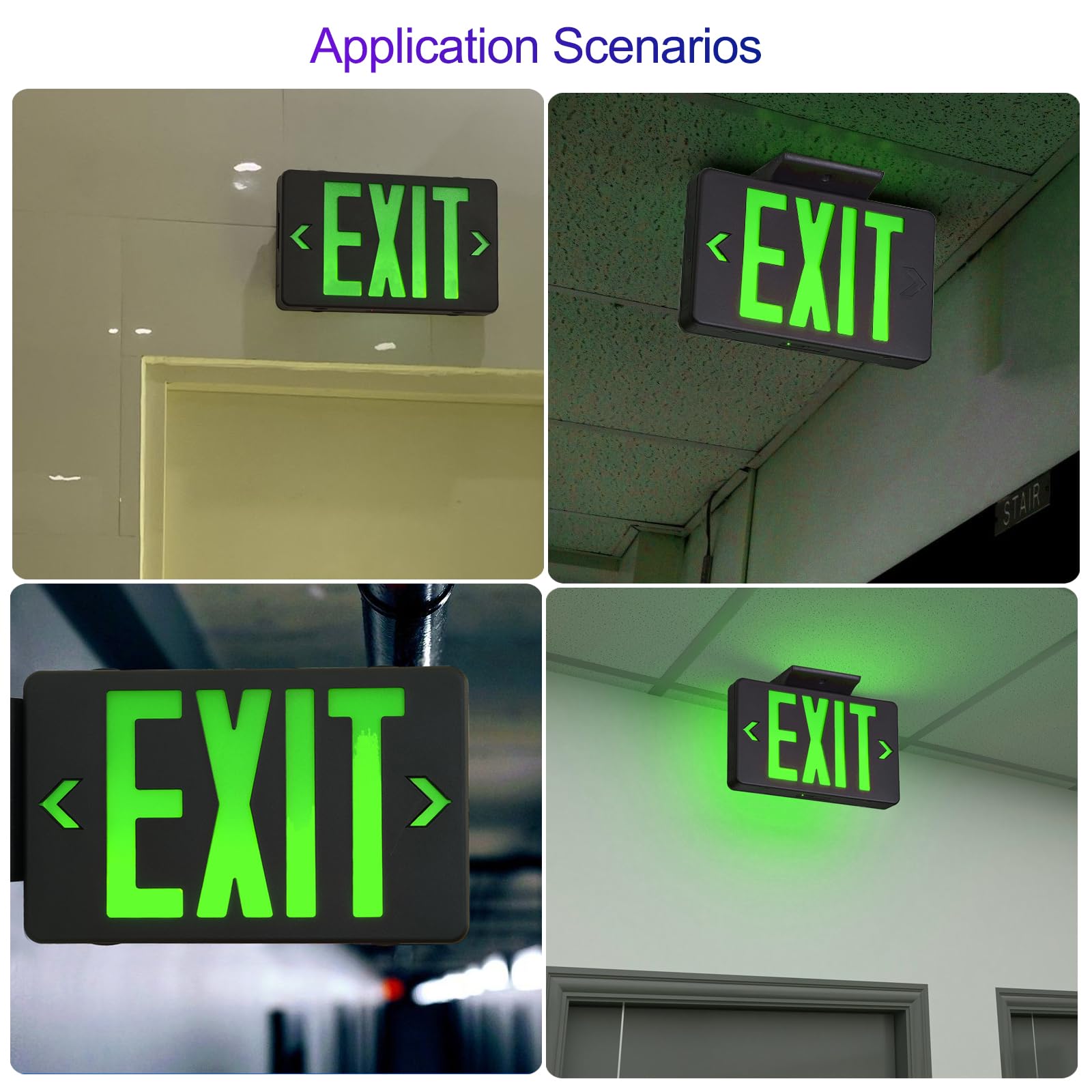 Gzruiyang Green Exit Sign With Black Housing, Led Emergency Exit Light With Battery Backup, Ul Listed, Ac 120/277V, Exit Signs W
