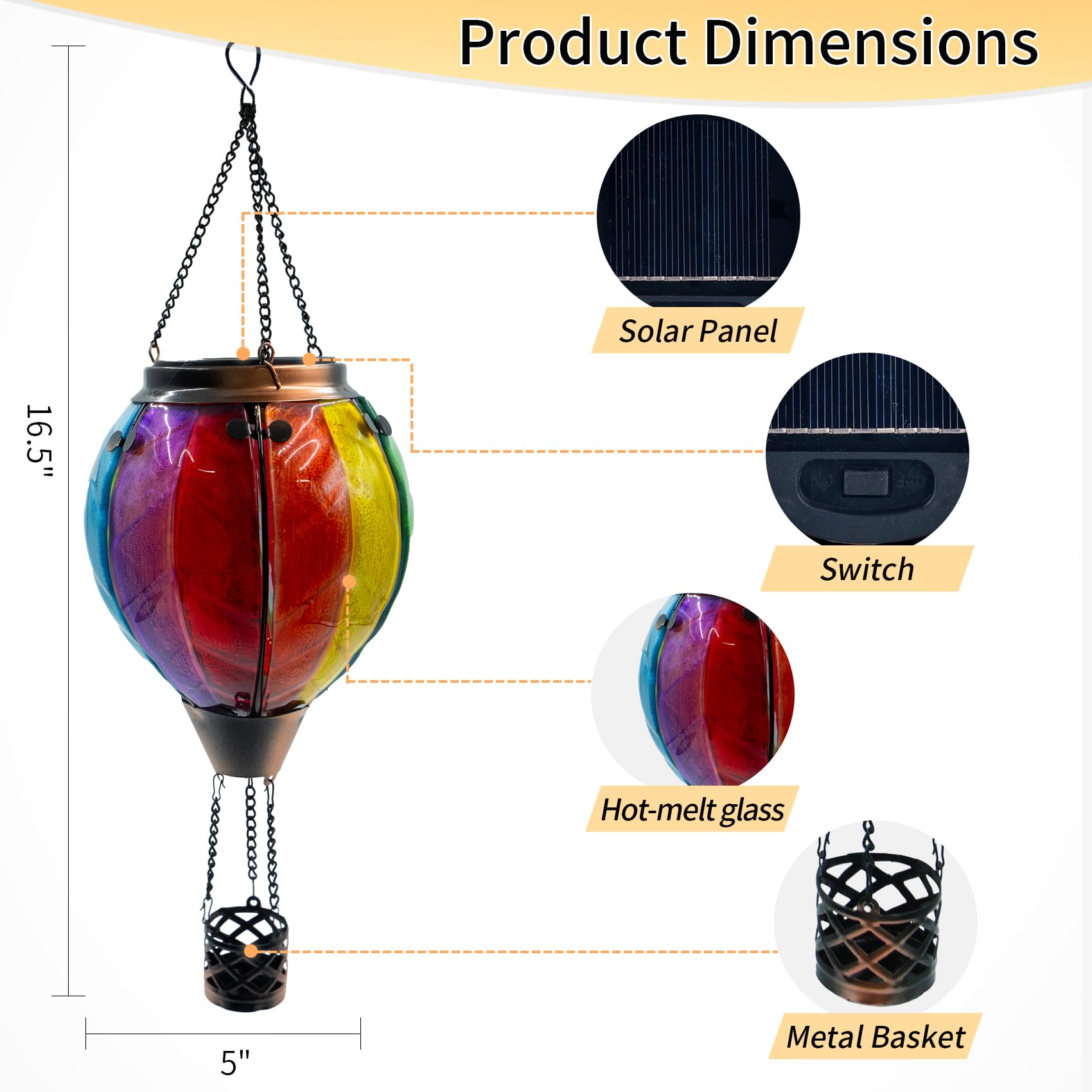 teyigarden Solar Lantern Glass Hot Air Balloon Waterproof Colorful Outdoor Light